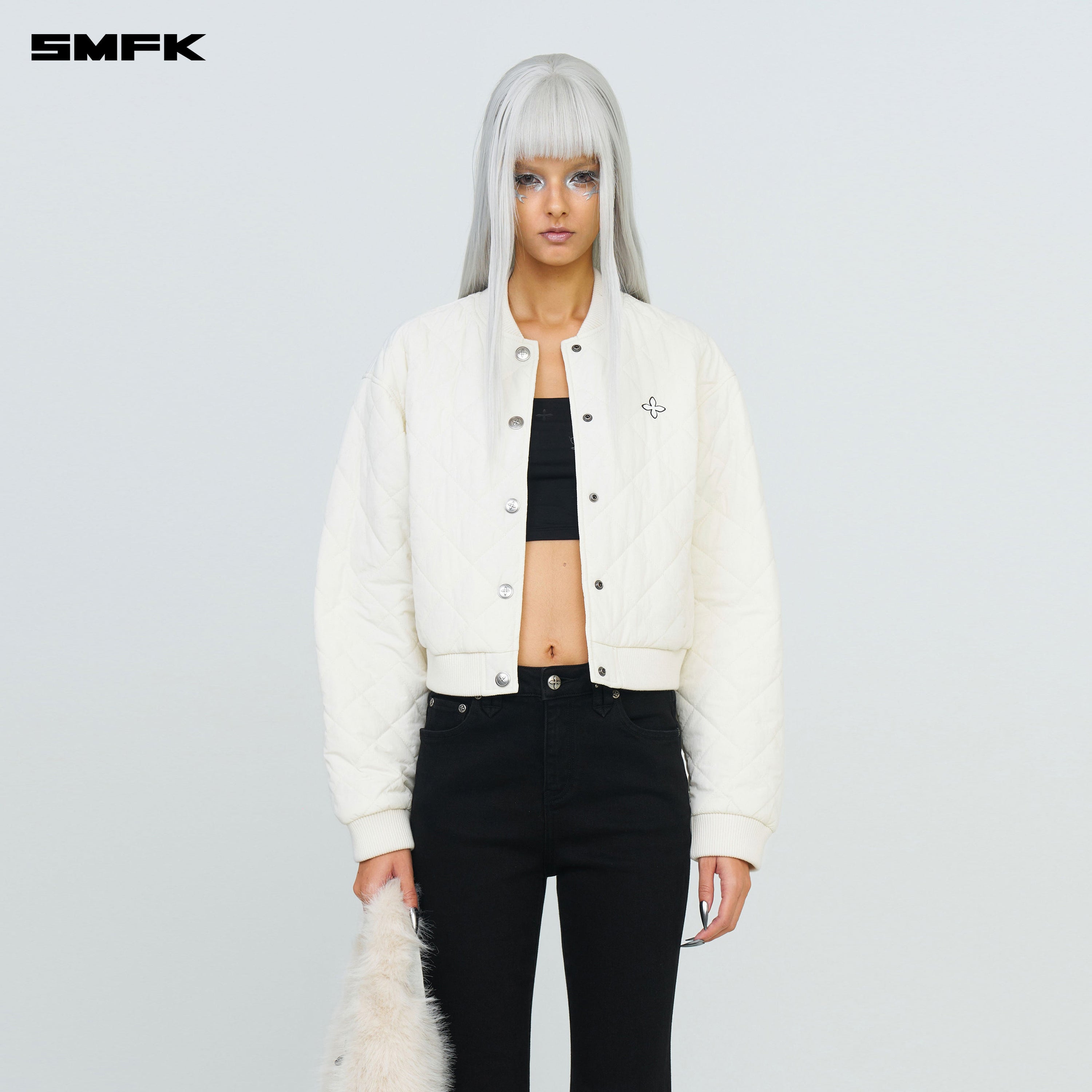 Compass Winter Badge Baseball Jacket In Cream - SMFK Official