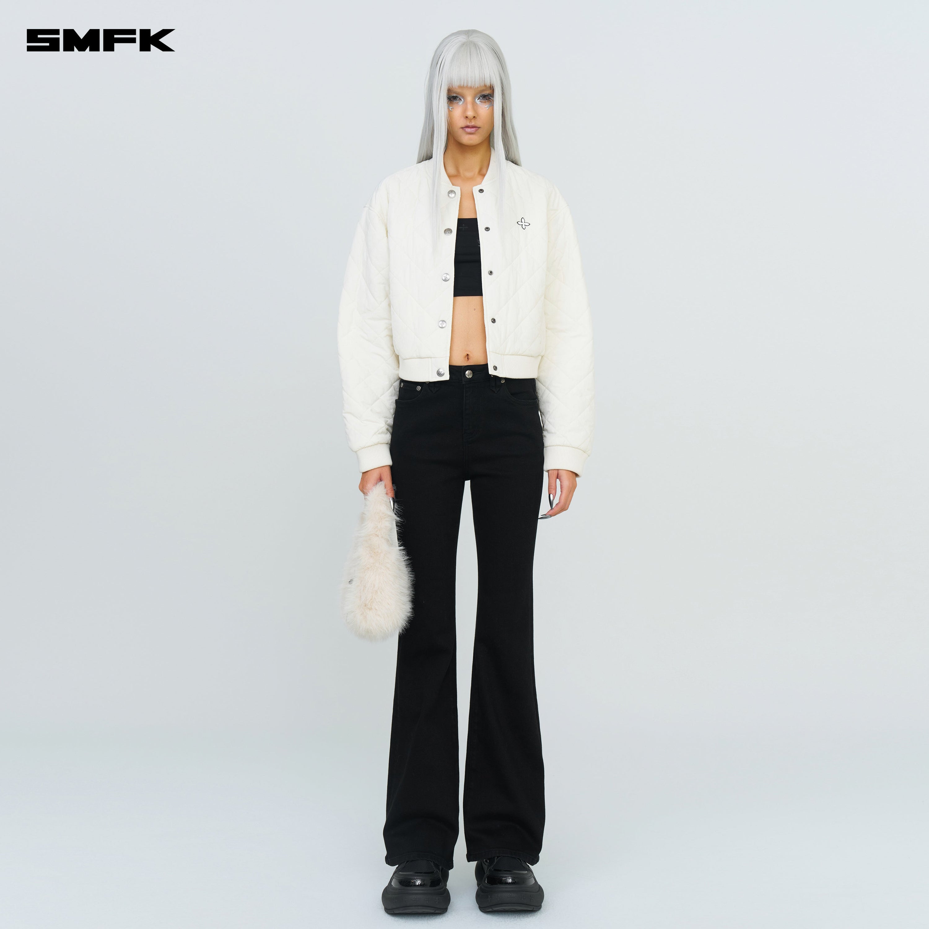 Compass Winter Badge Baseball Jacket In Cream - SMFK Official