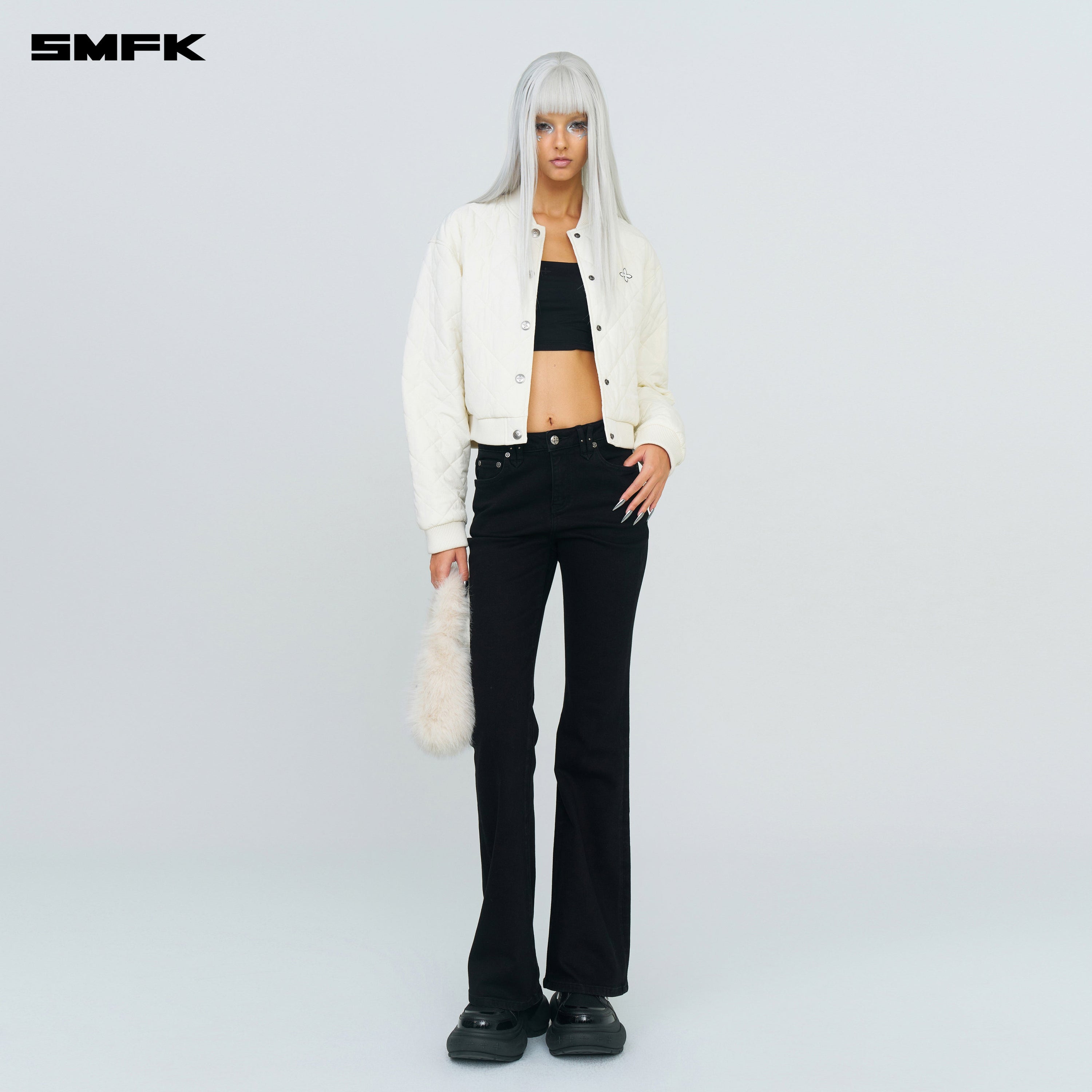 Compass Winter Badge Baseball Jacket In Cream - SMFK Official