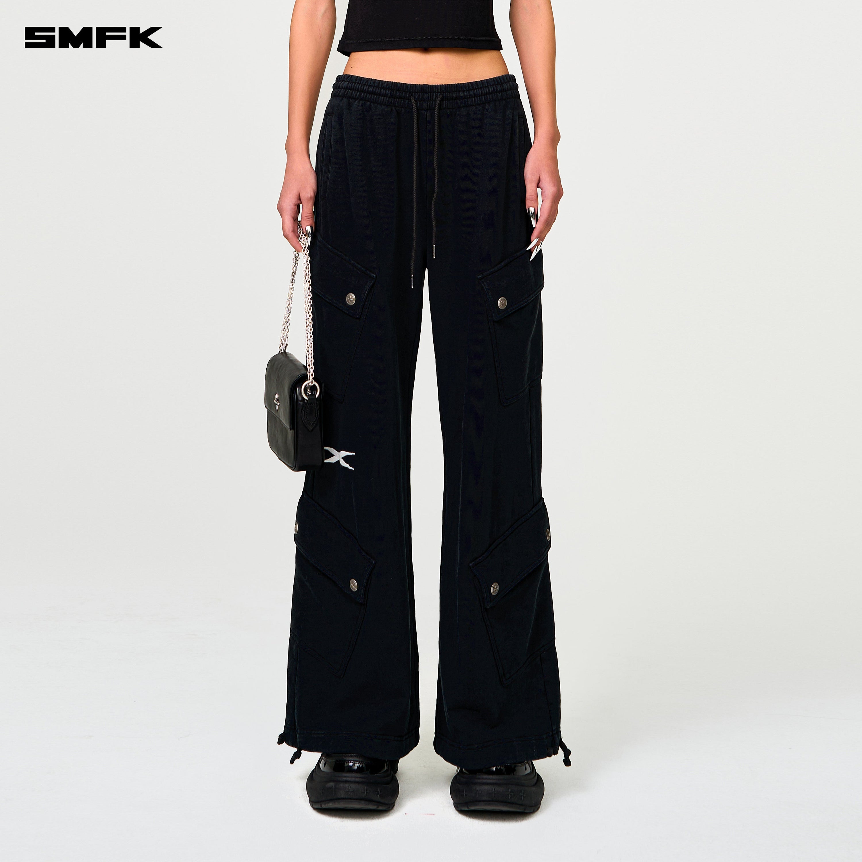 FUTURE Wide - Leg Track Pants in Black - SMFK Official