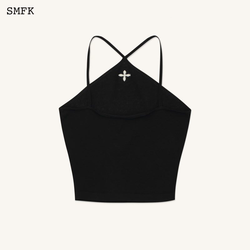 Temple Traditional Black Knitted Cross Sling Top - SMFK Official