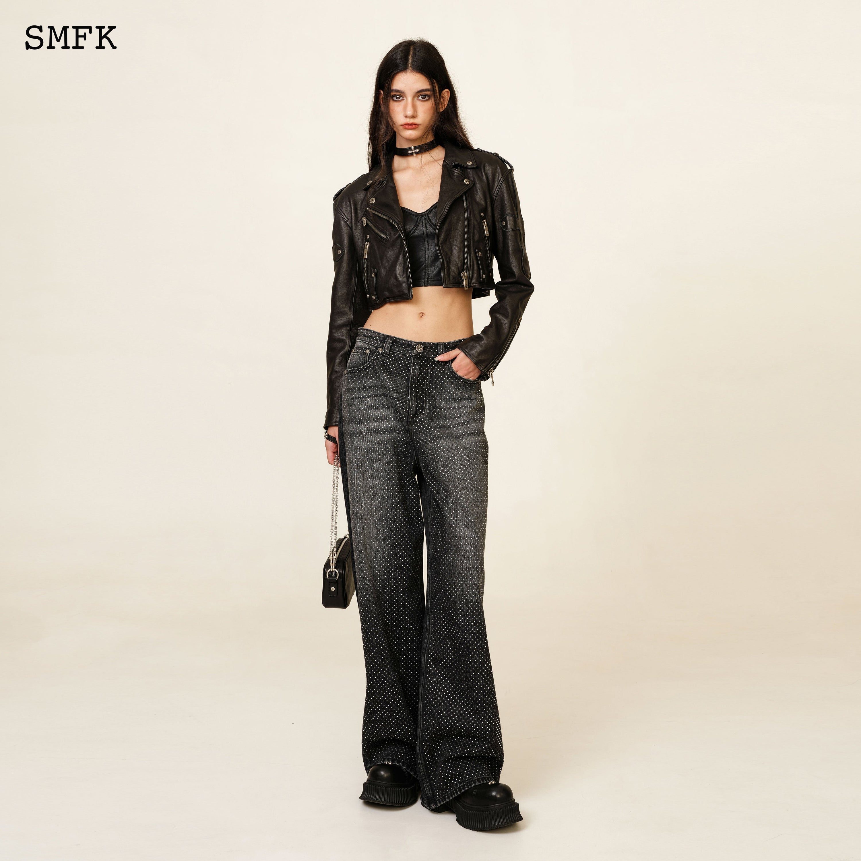 Ancient Myth Diamond Flared Jeans In Black - SMFK Official