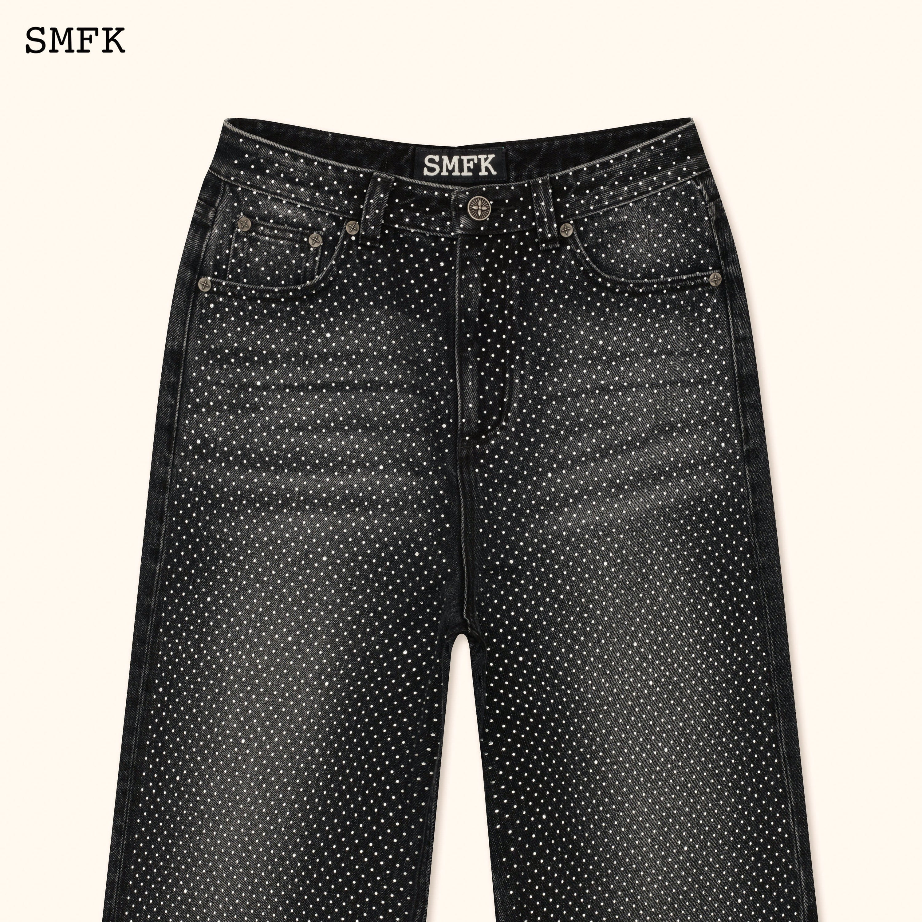 Ancient Myth Diamond Flared Jeans In Black - SMFK Official