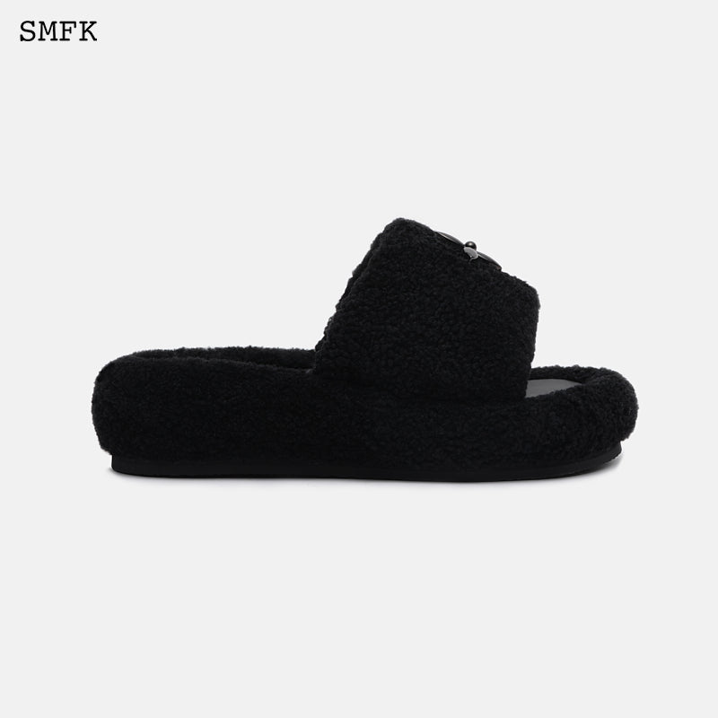 Black Balloon Velvet Wool Slippers - SMFK Official