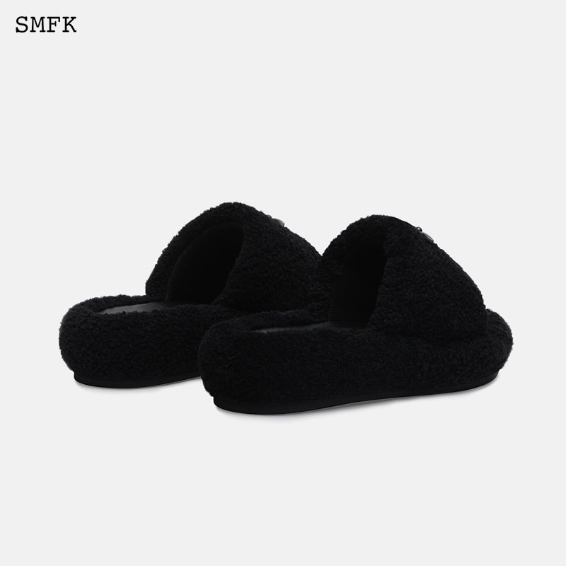 Black Balloon Velvet Wool Slippers - SMFK Official