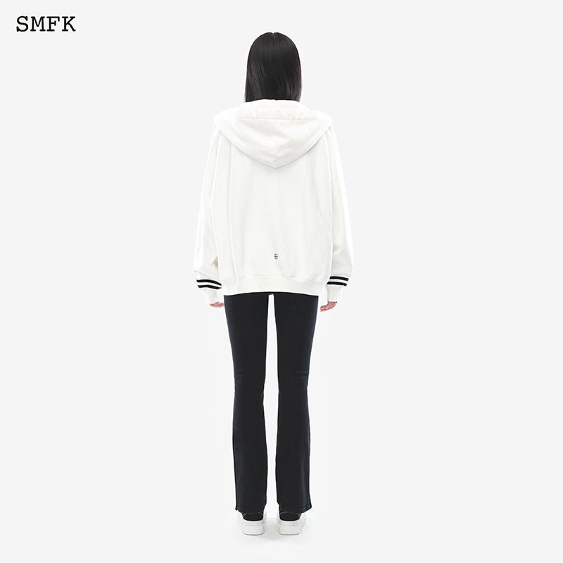 Black Night Compass Campus Wide Hoodie White - SMFK Official