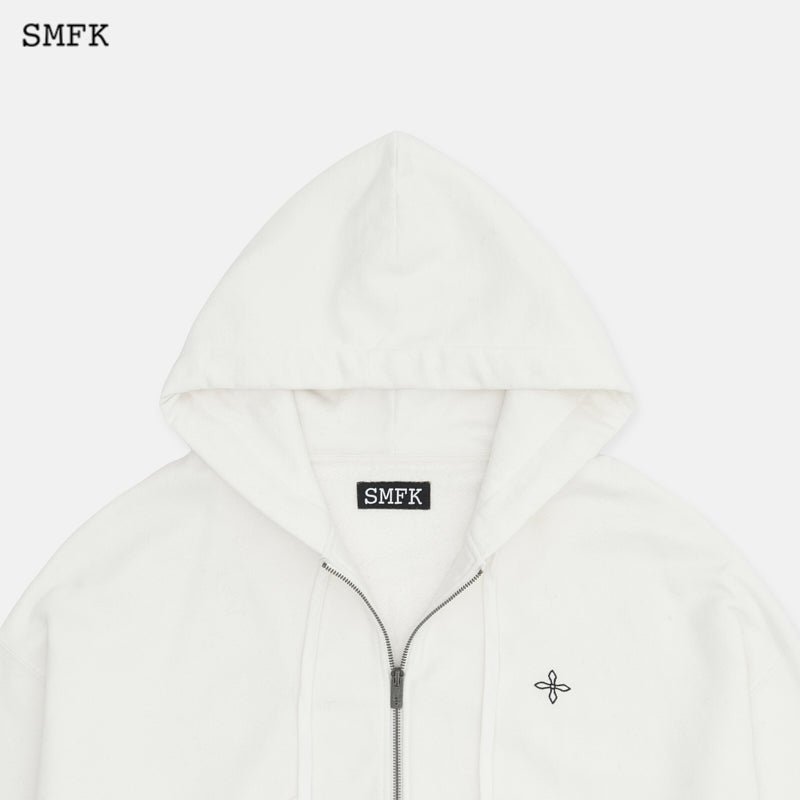 Black Night Compass Campus Wide Hoodie White - SMFK Official