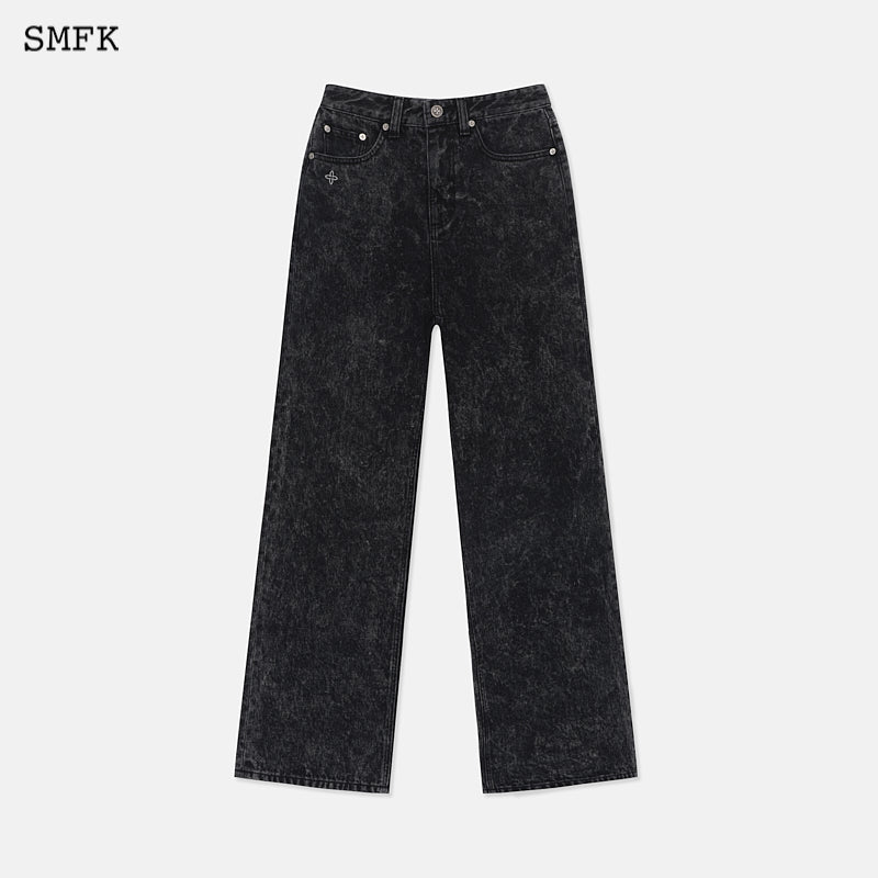 Black Snowflake Vintage Wide Leg Jeans Black - SMFK Official