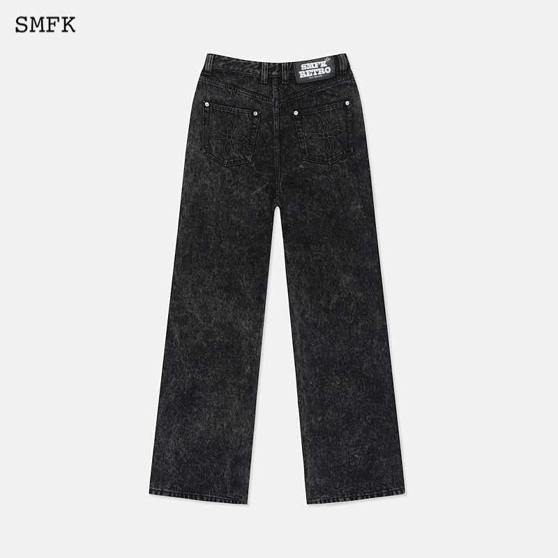 Black Snowflake Vintage Wide Leg Jeans Black - SMFK Official