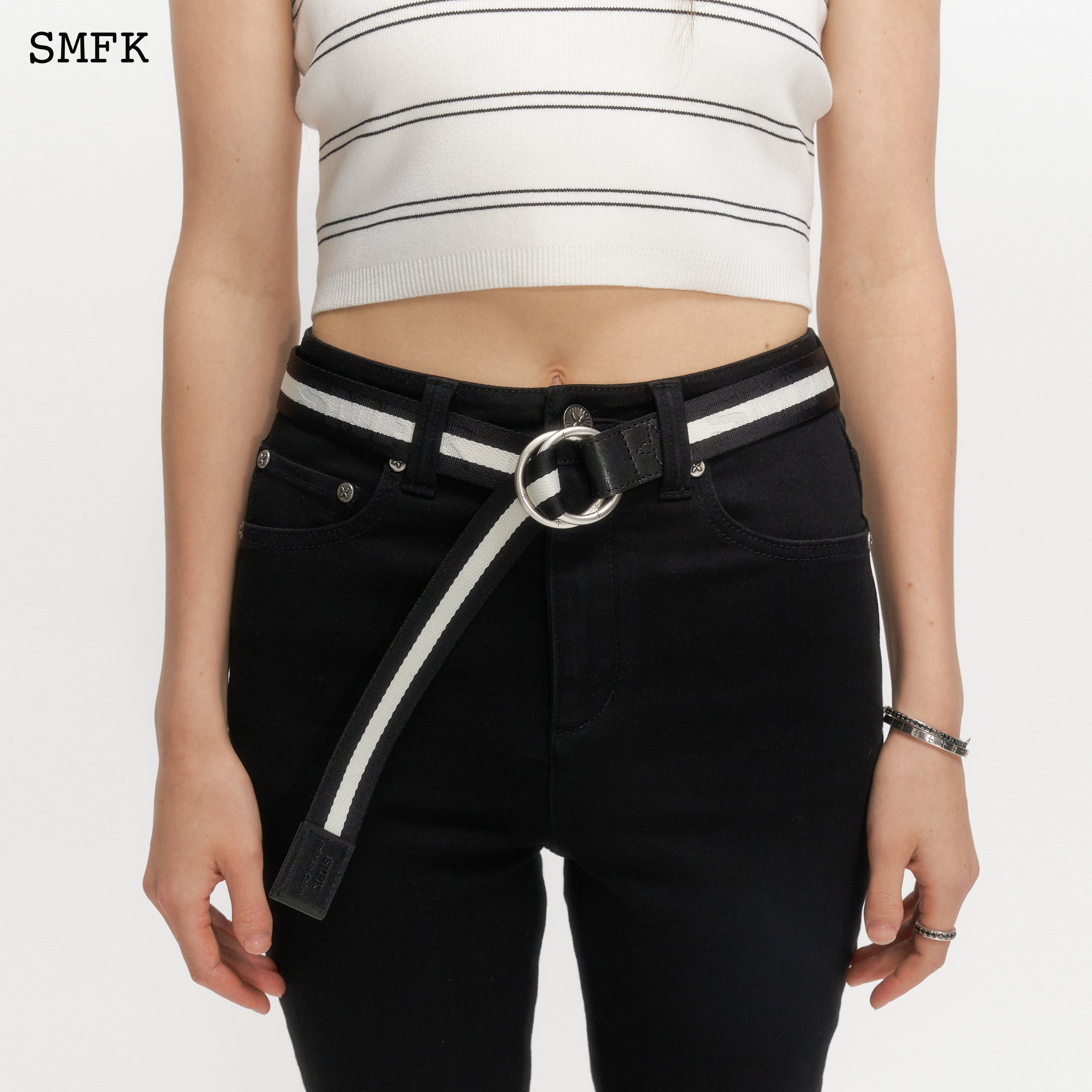 Compass Black Striped Buckle Belt - SMFK Official