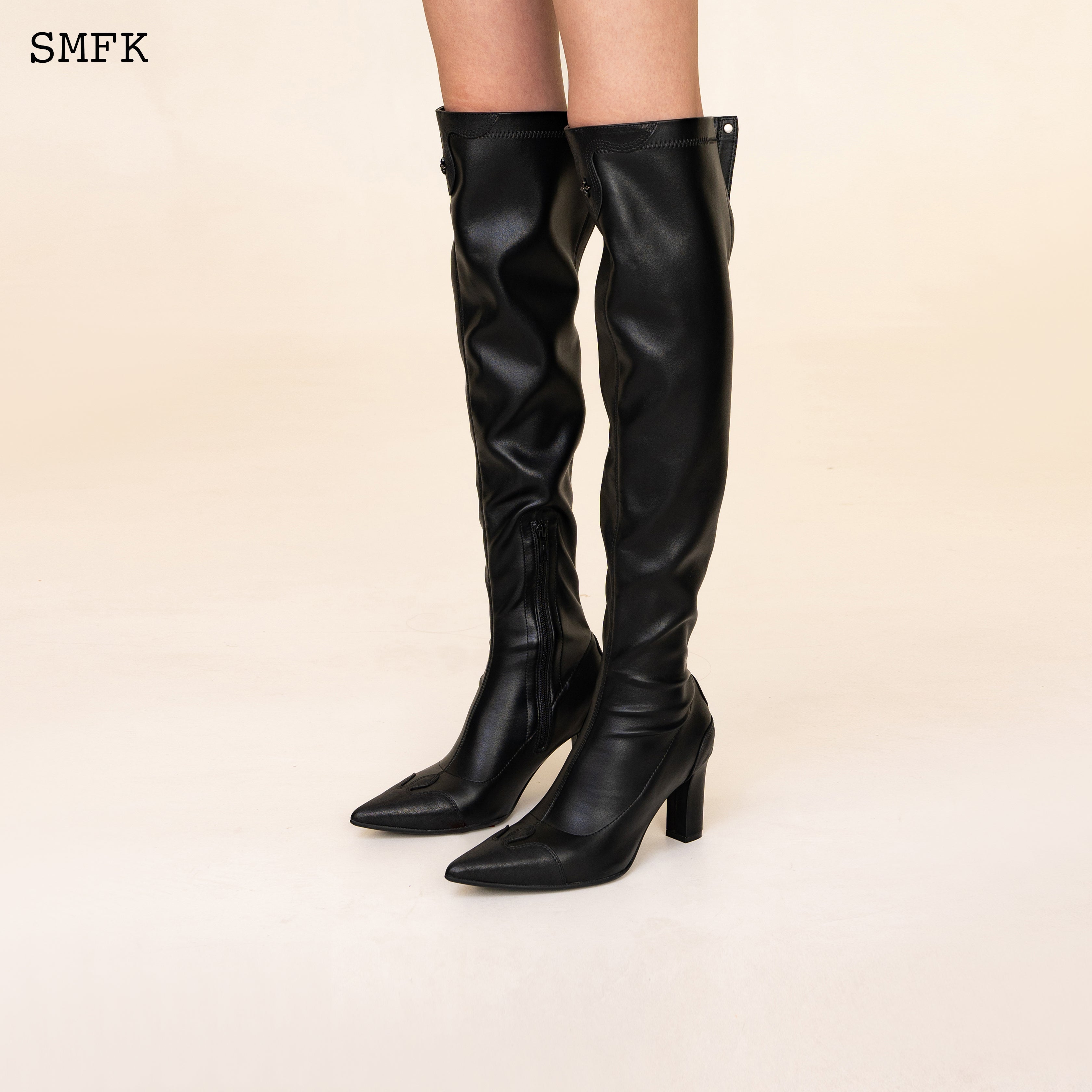 Compass Cross Black Leather over-the-knee Boots