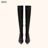 Compass Cross Black Leather over-the-knee Boots - SMFK Official