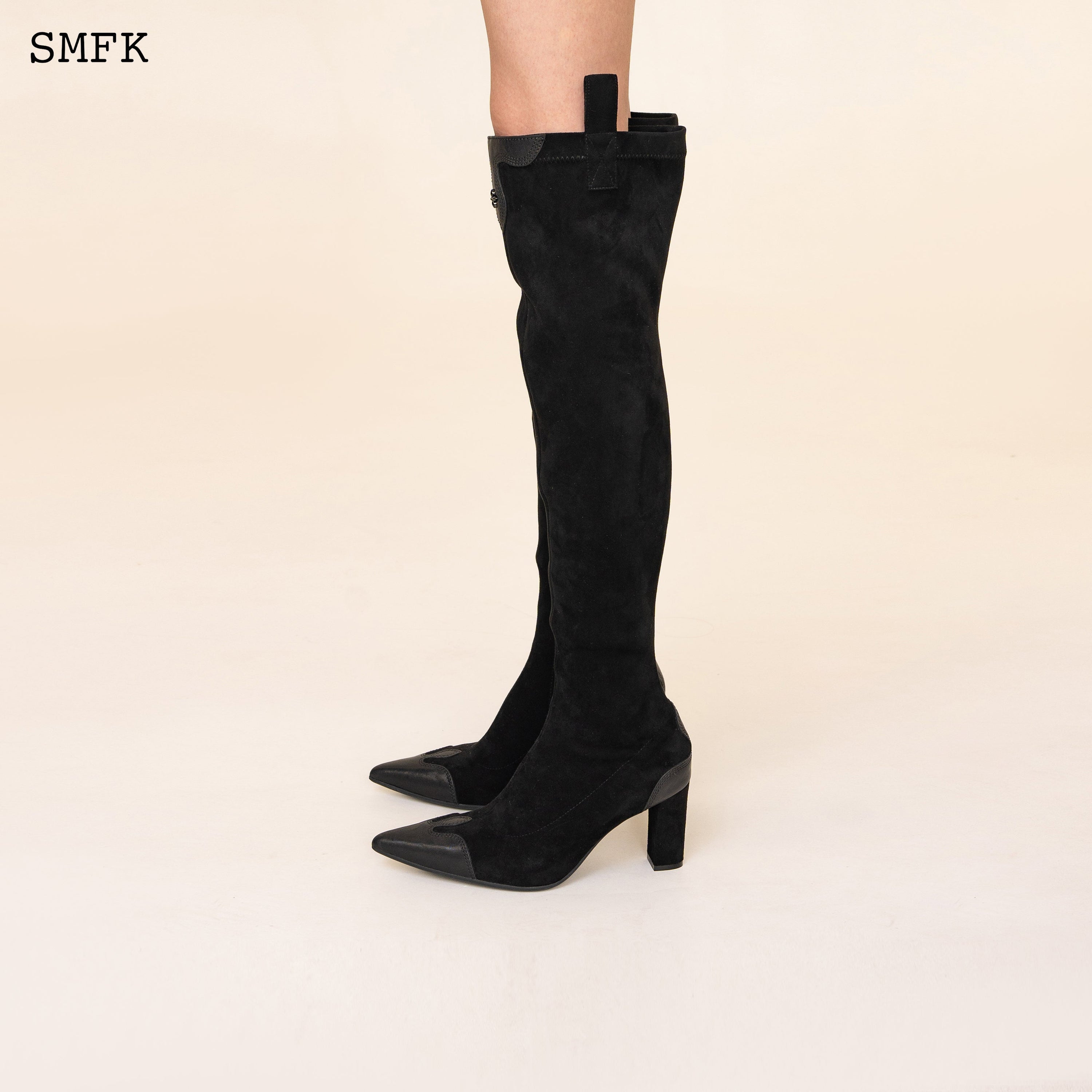 Compass Cross Black Velvet over-the-knee Boots - SMFK Official