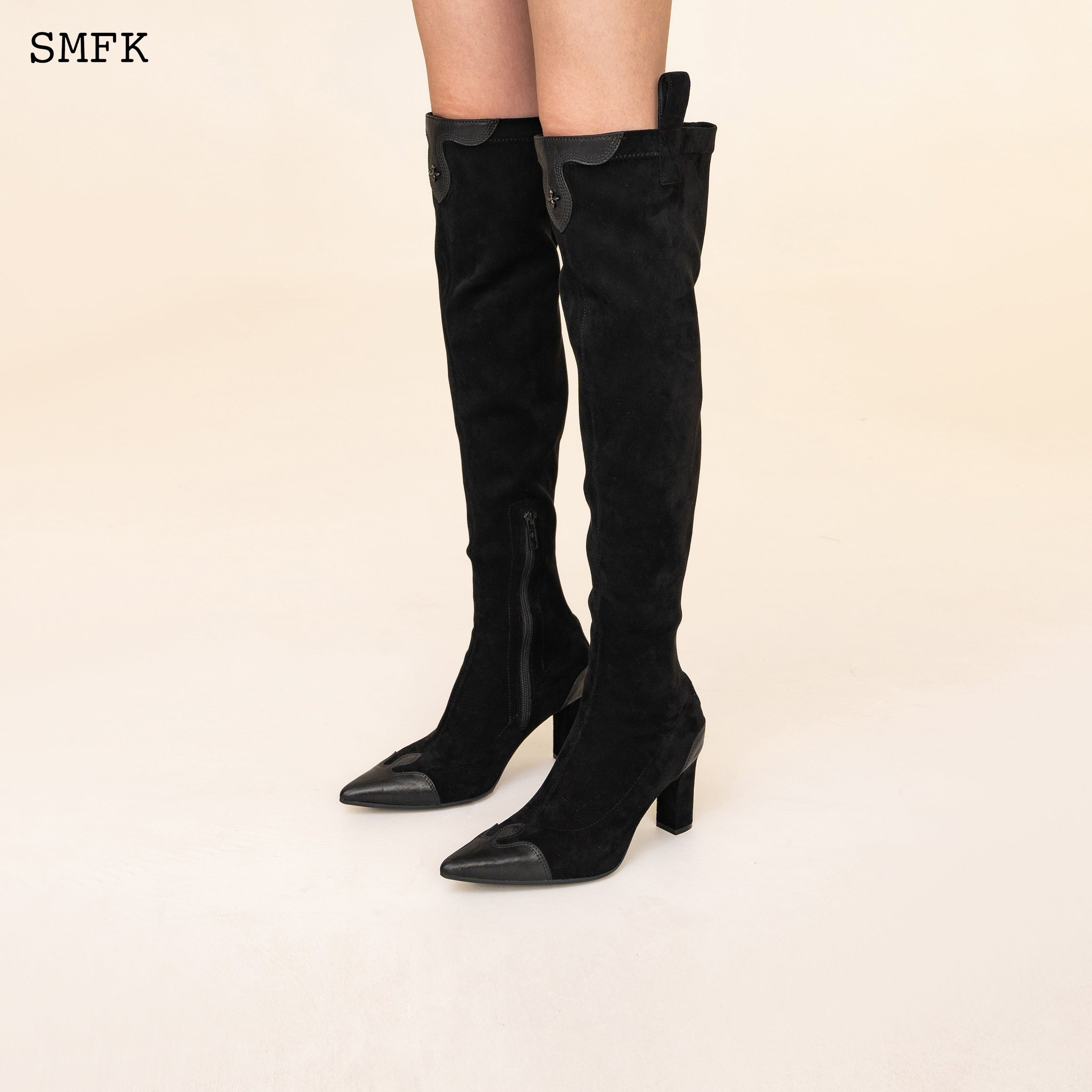 Compass Cross Black Velvet over-the-knee Boots - SMFK Official