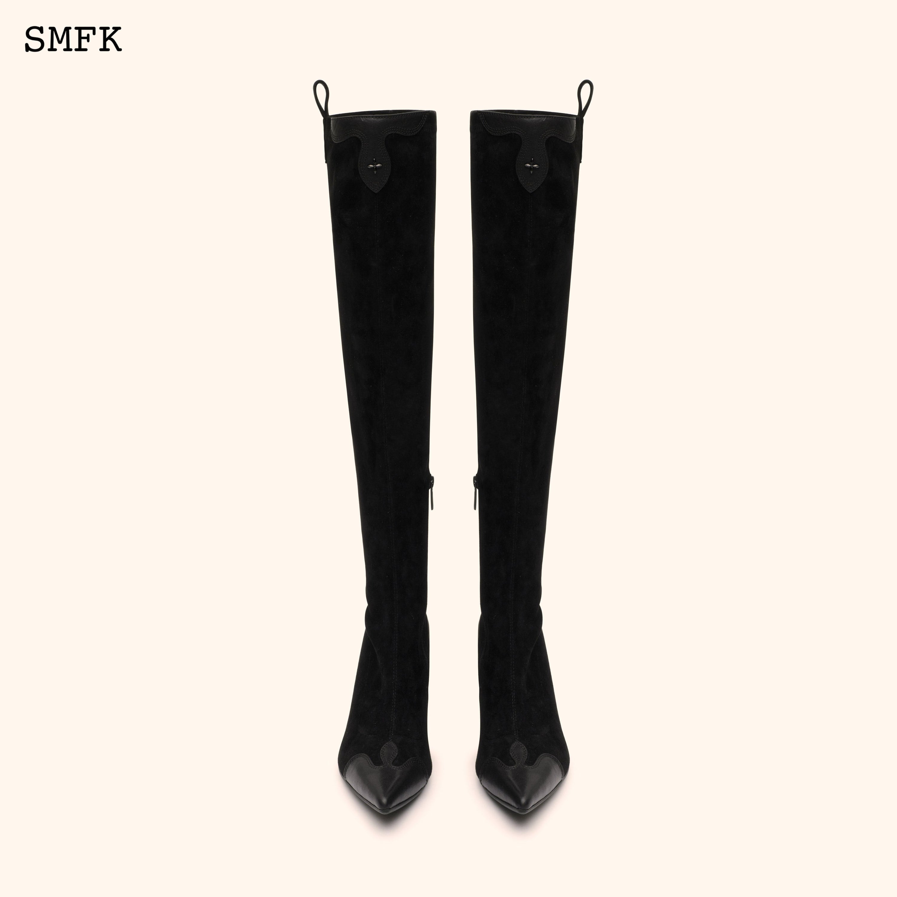 Compass Cross Black Velvet over-the-knee Boots - SMFK Official