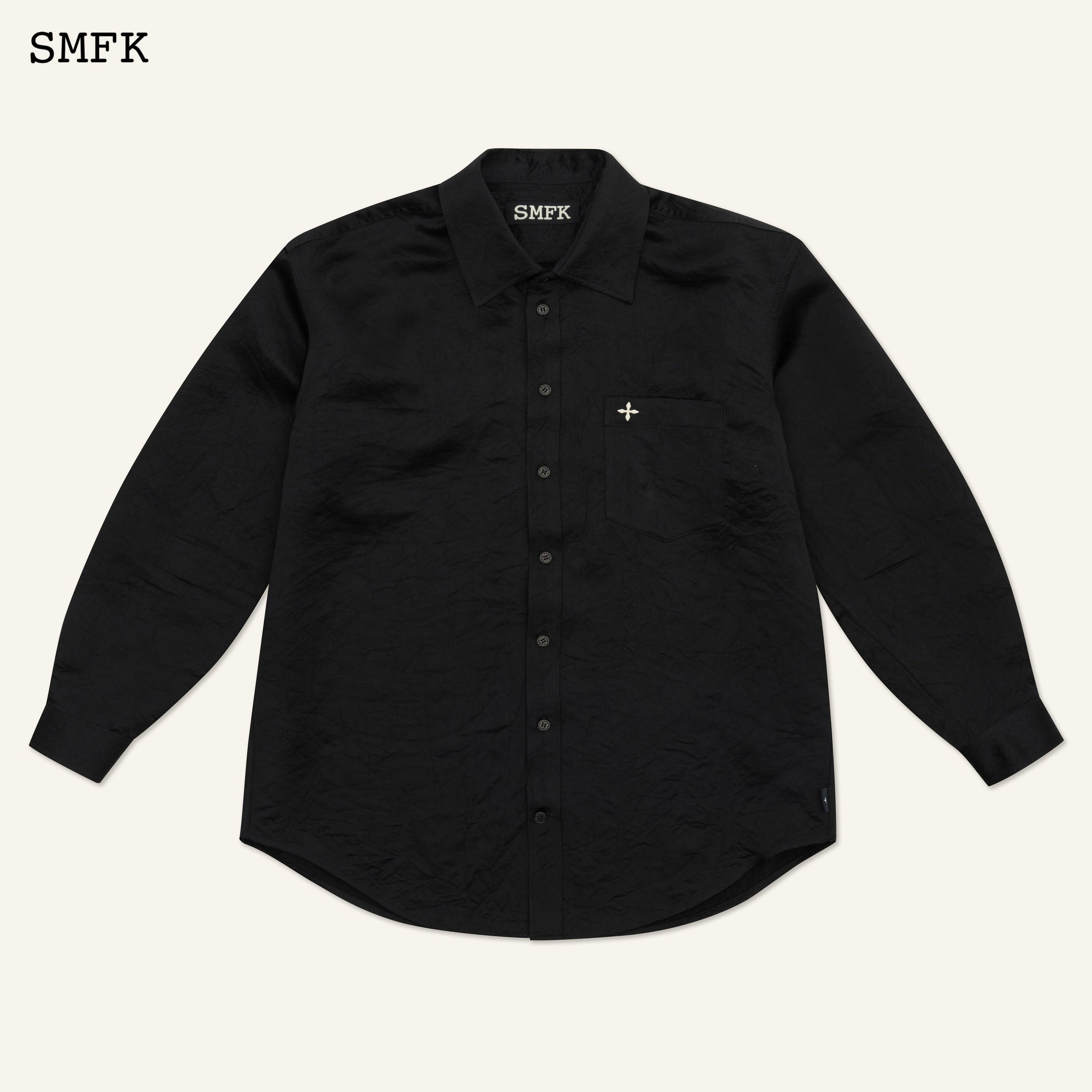 Compass Cross Classic Satin Loose Shirt In Black - SMFK Official