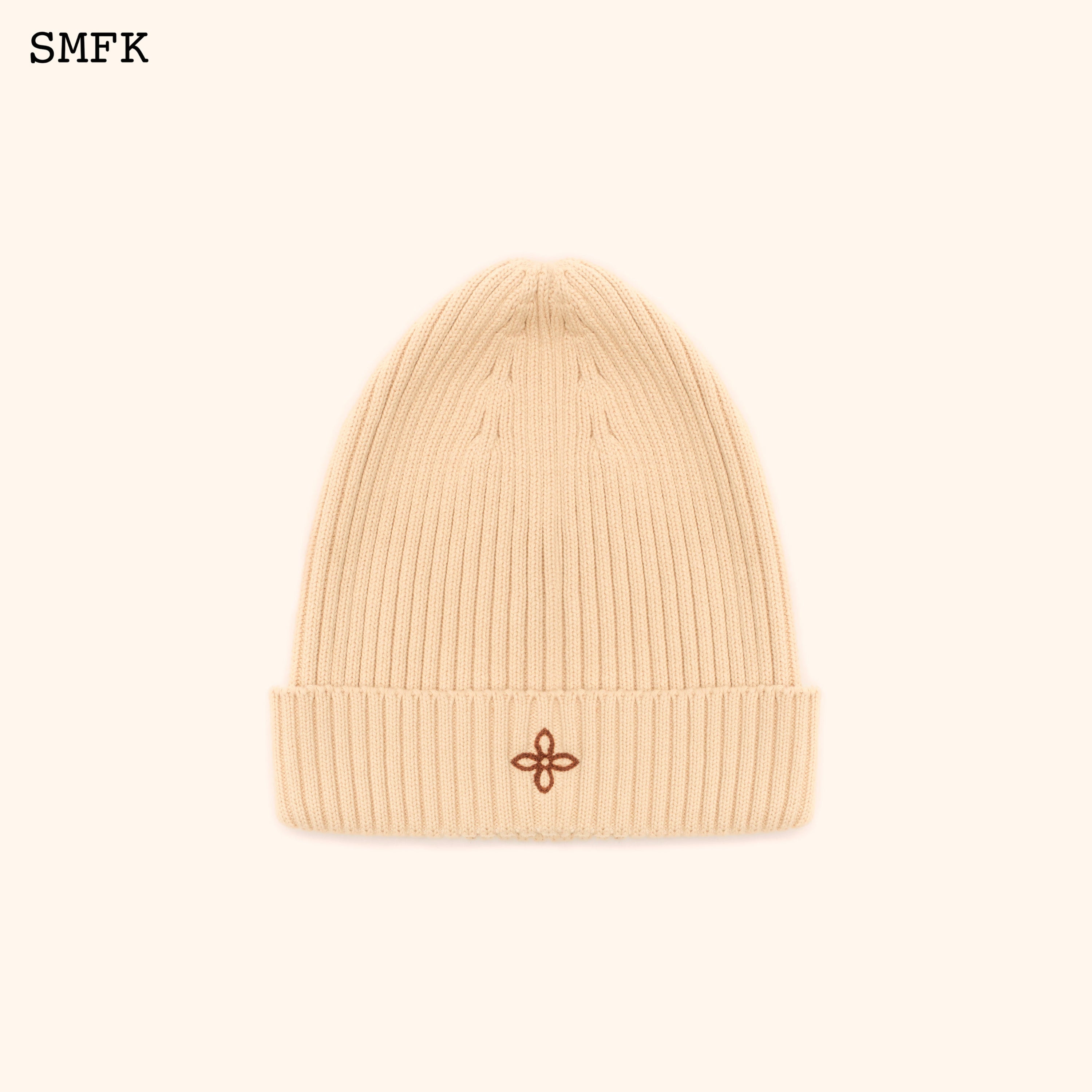 Compass Cross Cotton Beanie Hat In Wheat - SMFK Official