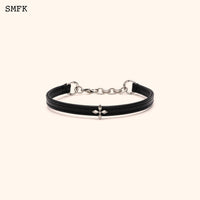 Compass Cross Leather Chocker In Black - SMFK Official