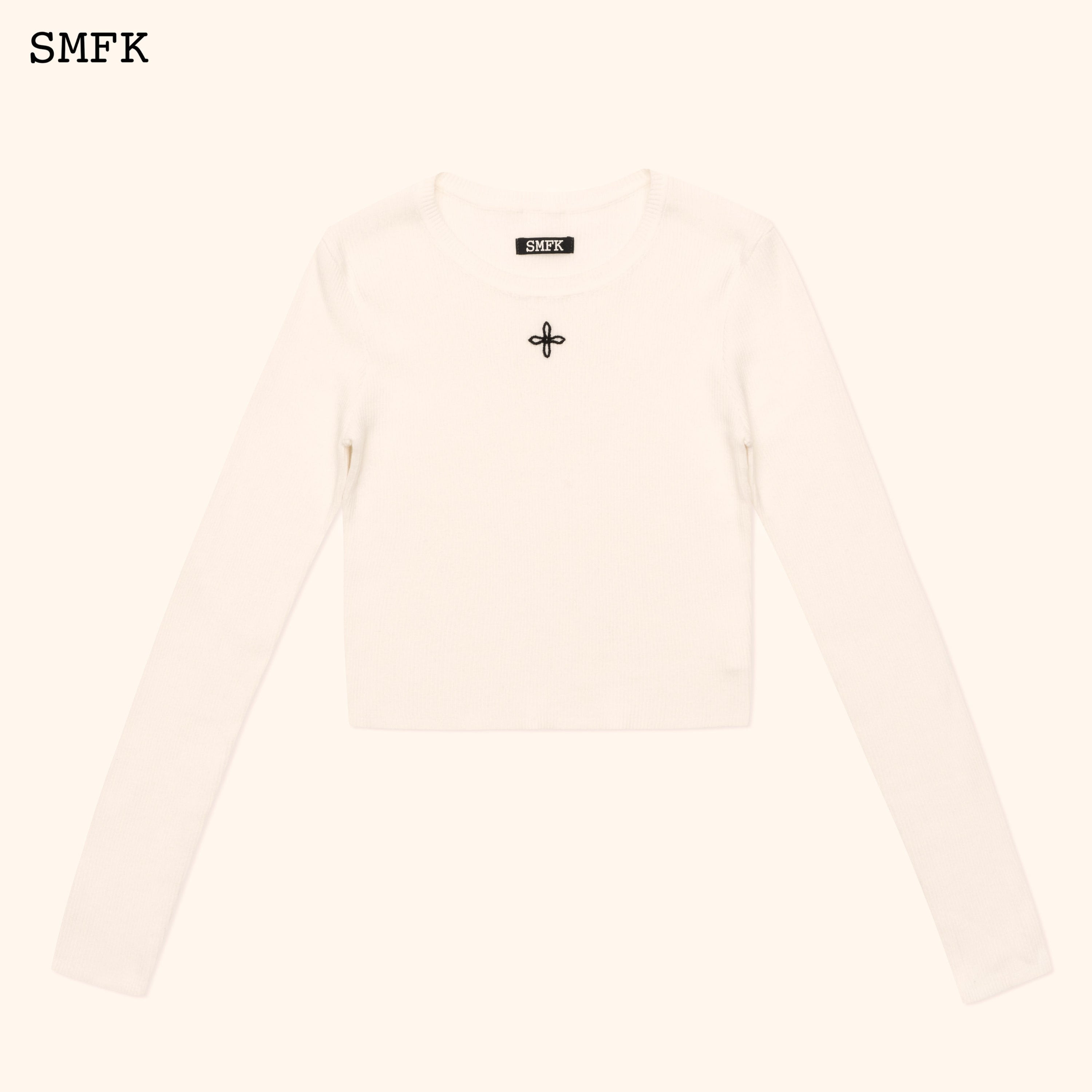 Compass Cross Rib Knit Top In White - SMFK Official