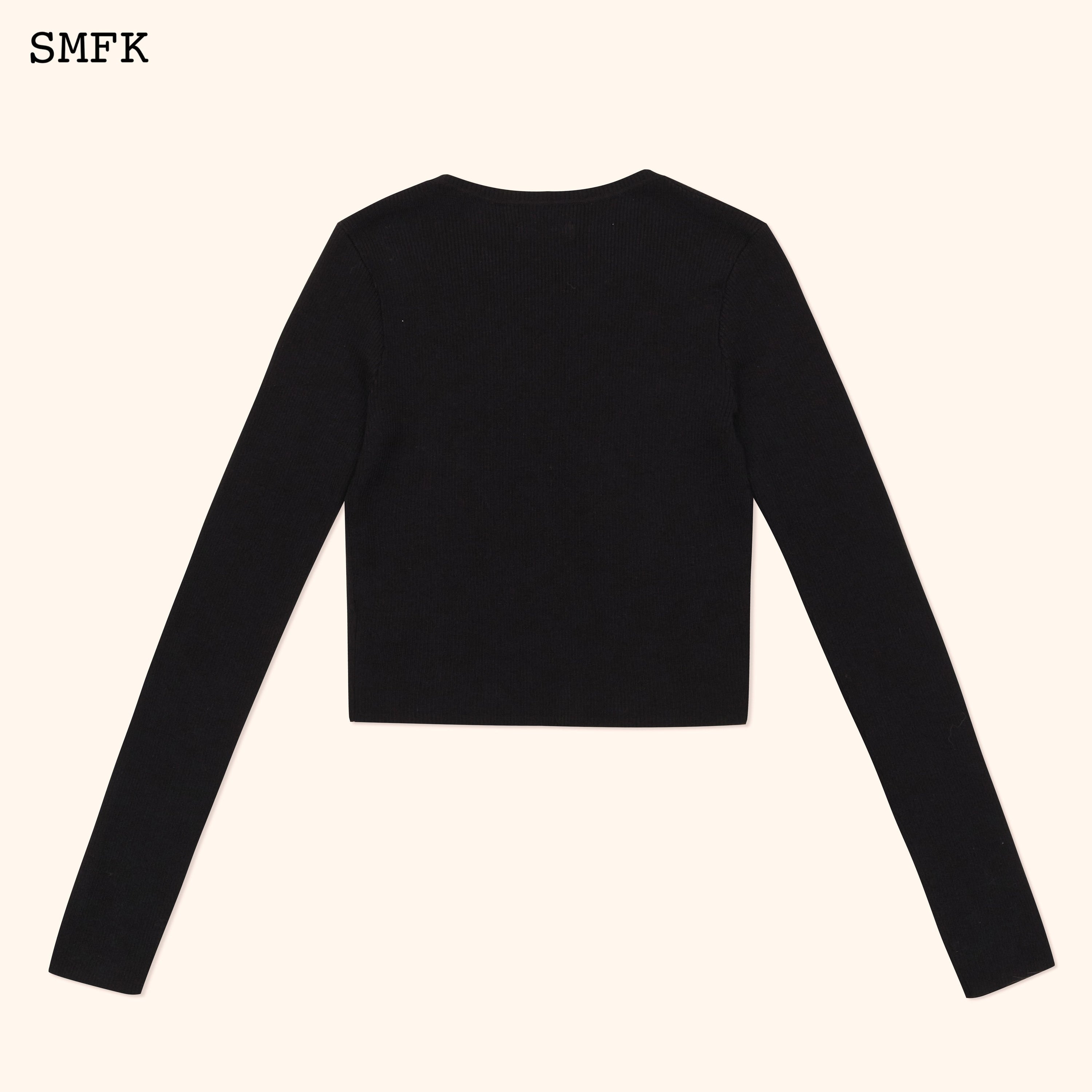 Compass Cross Rib Knitted Top In Black - SMFK Official