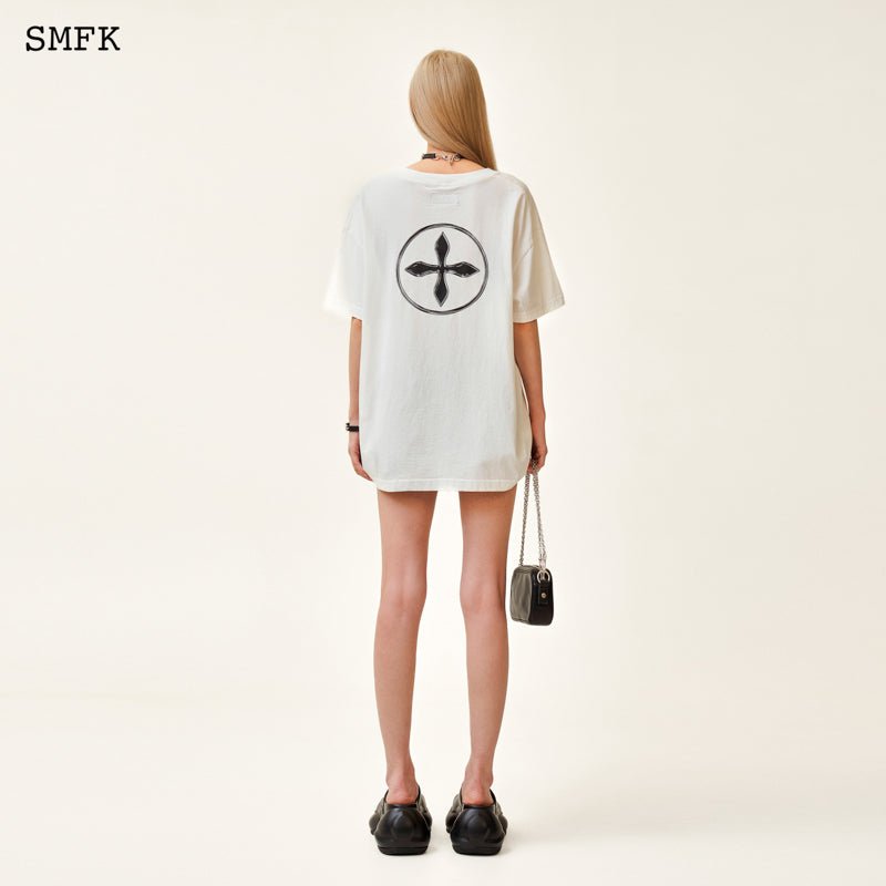 Compass Cross Vintage Oversize Tee in White - SMFK Official