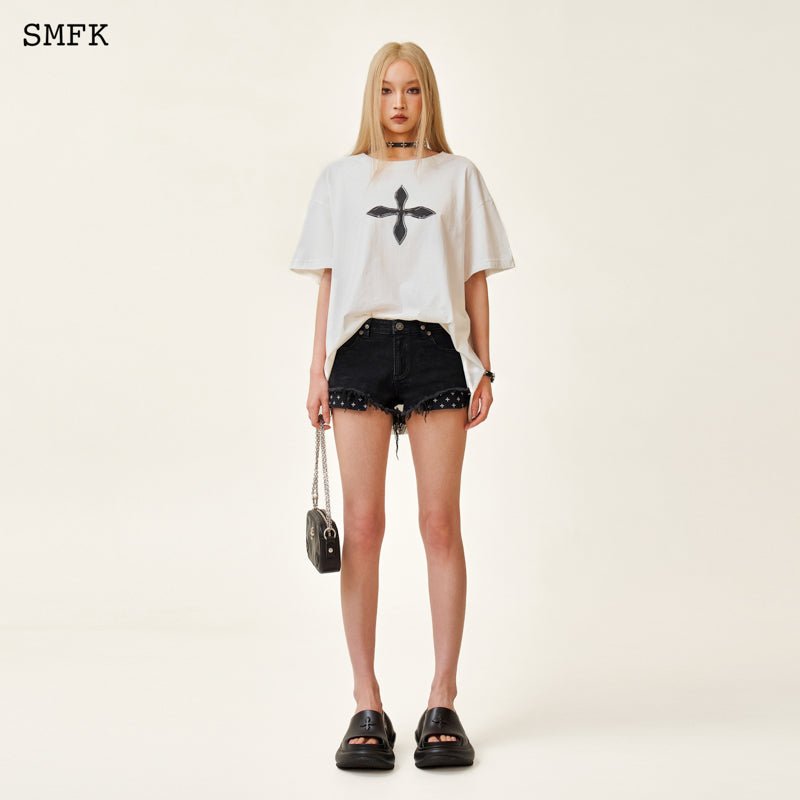 Compass Cross Vintage Oversize Tee in White - SMFK Official