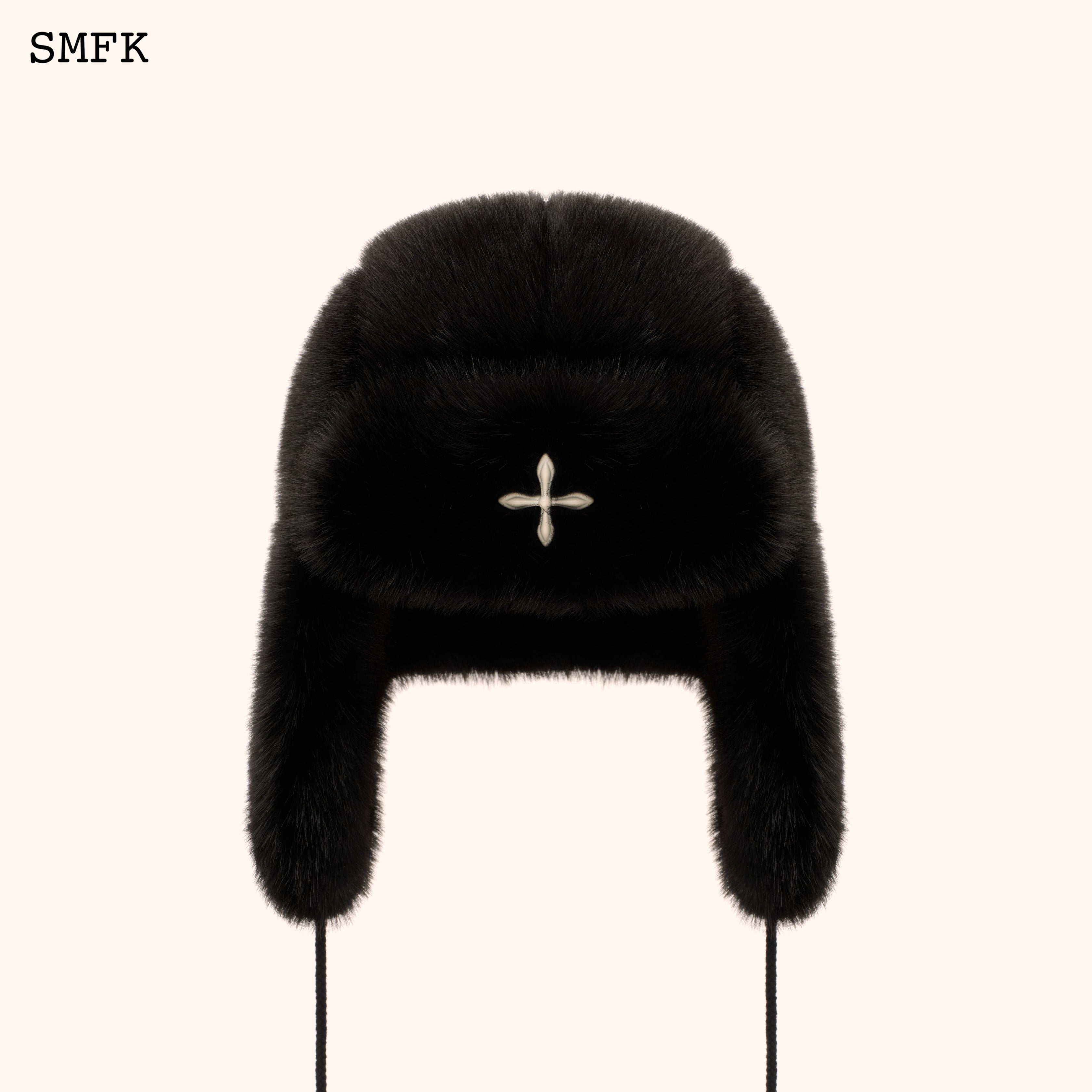 Compass Cross Winter Faux Fur Hat In Black – SMFK Official