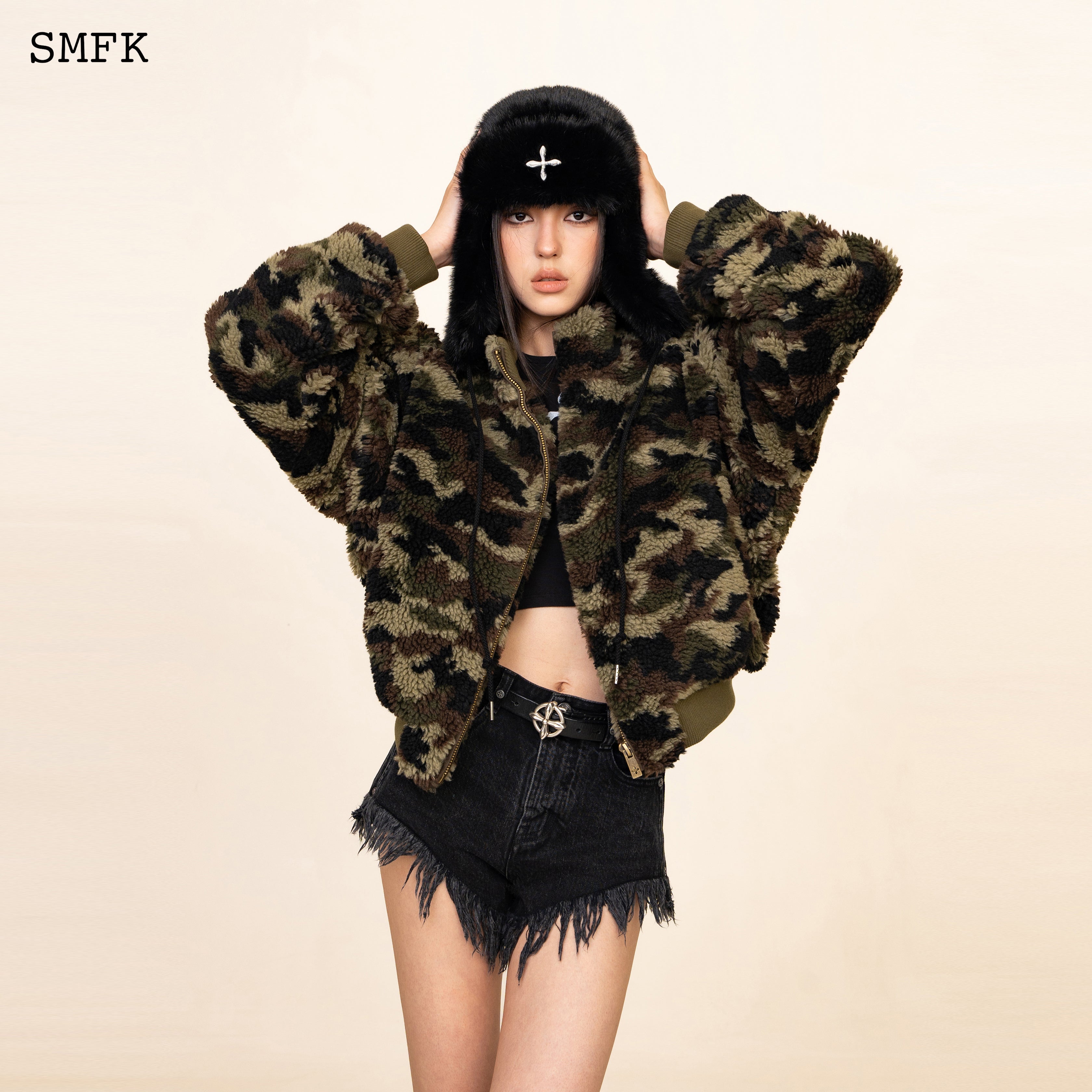 Compass Cross Winter Faux Fur Hat In Black | SMFK Official