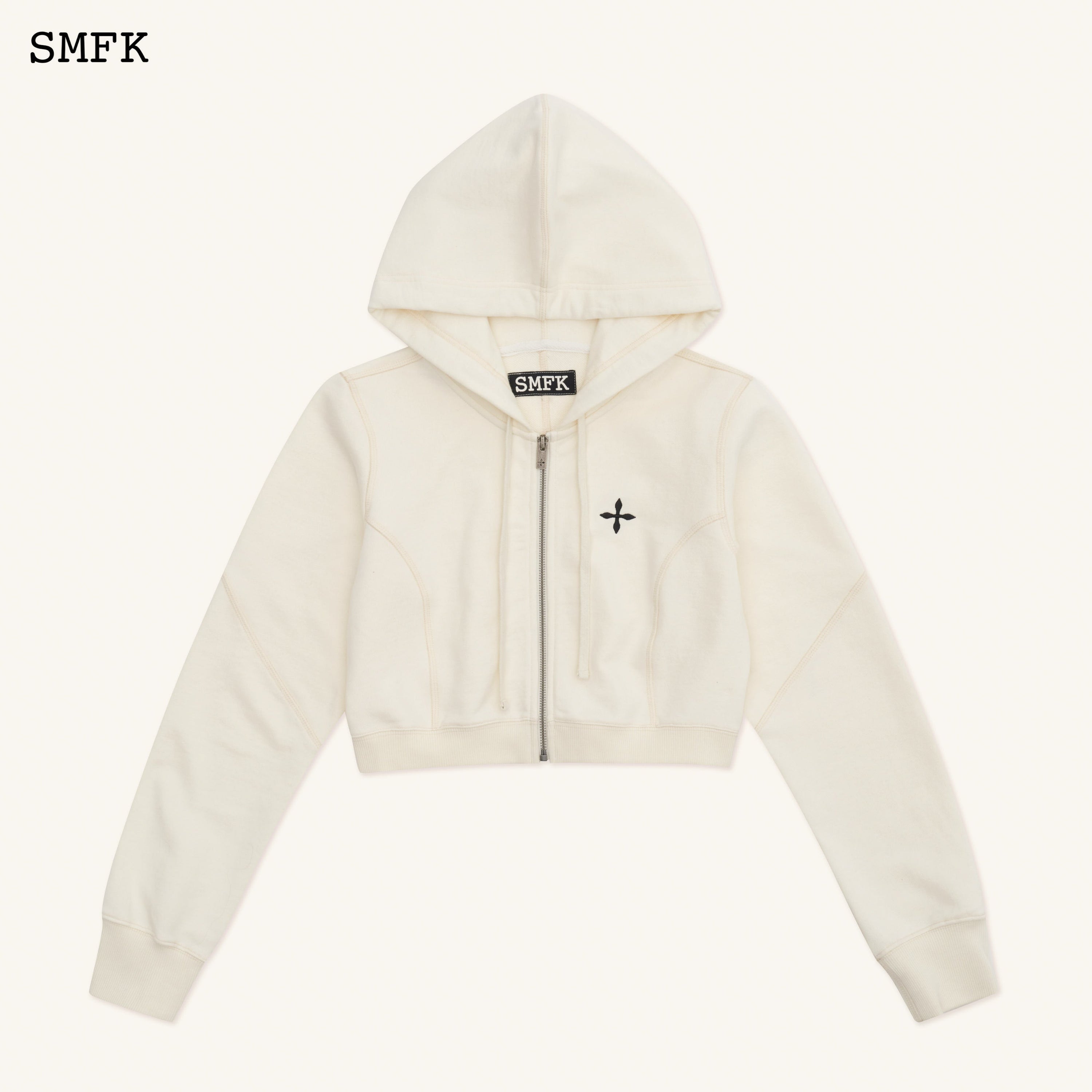 Compass Rush Short Sporty Hoodie In White - SMFK Official