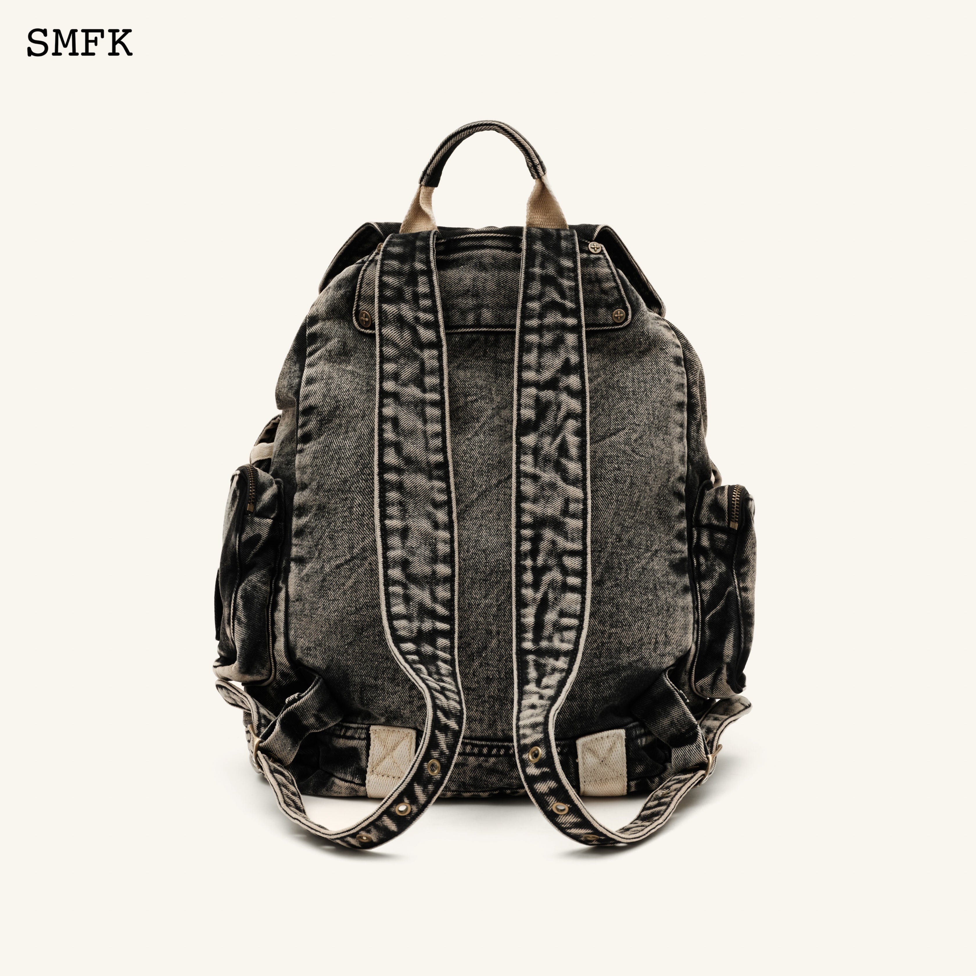 Large denim backpack best sale