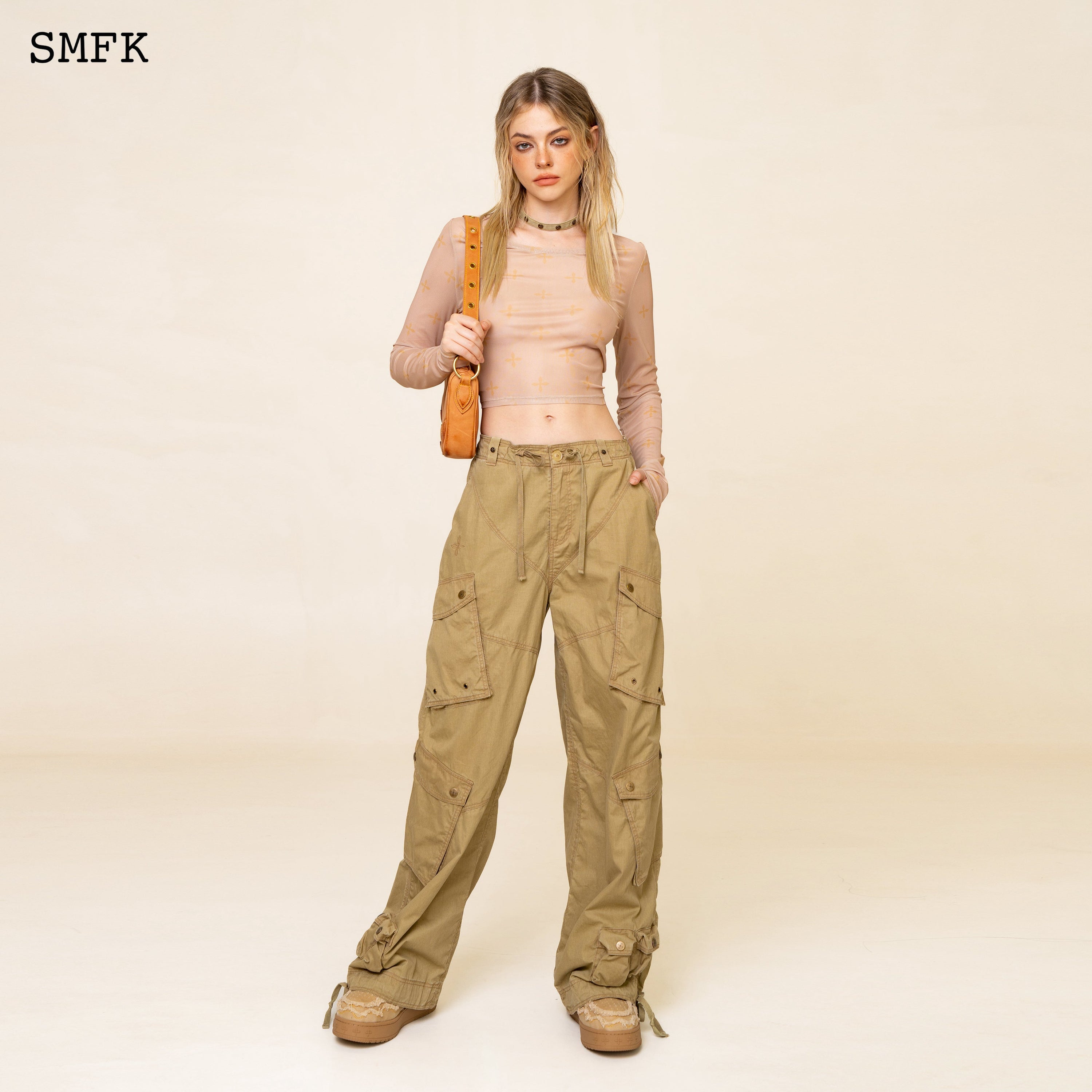 Garden Desert Mesh Tights Top In Khaki - SMFK Official