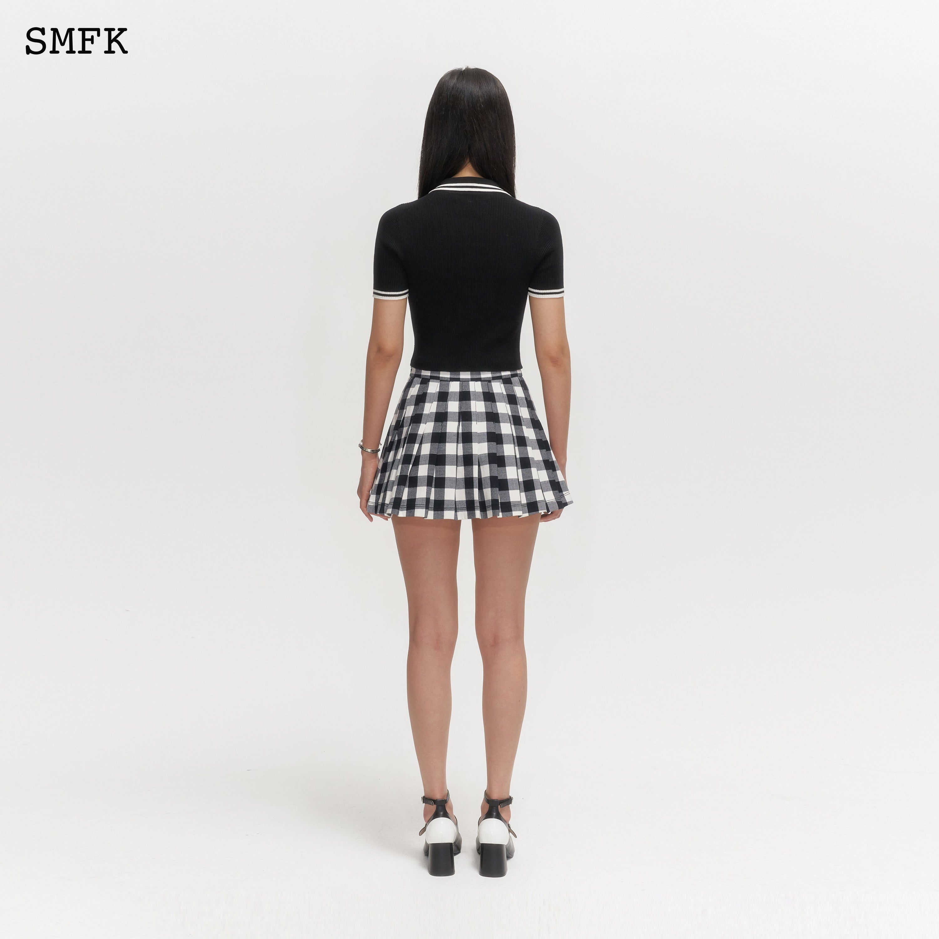 Grassland Black And White Checkered Pleated Skirt - SMFK Official