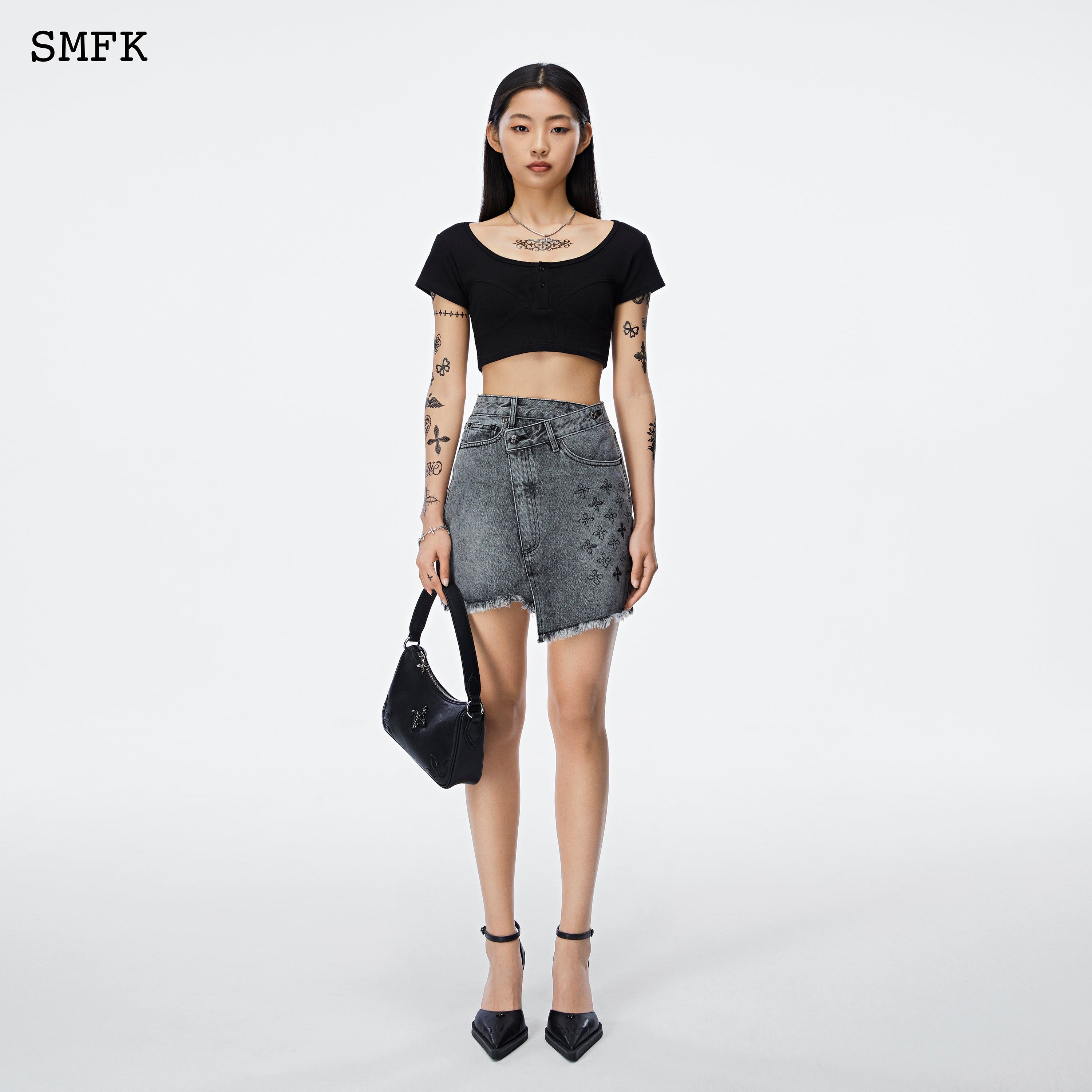 Gray Chaos Hand-painted Denim Skirt - SMFK Official