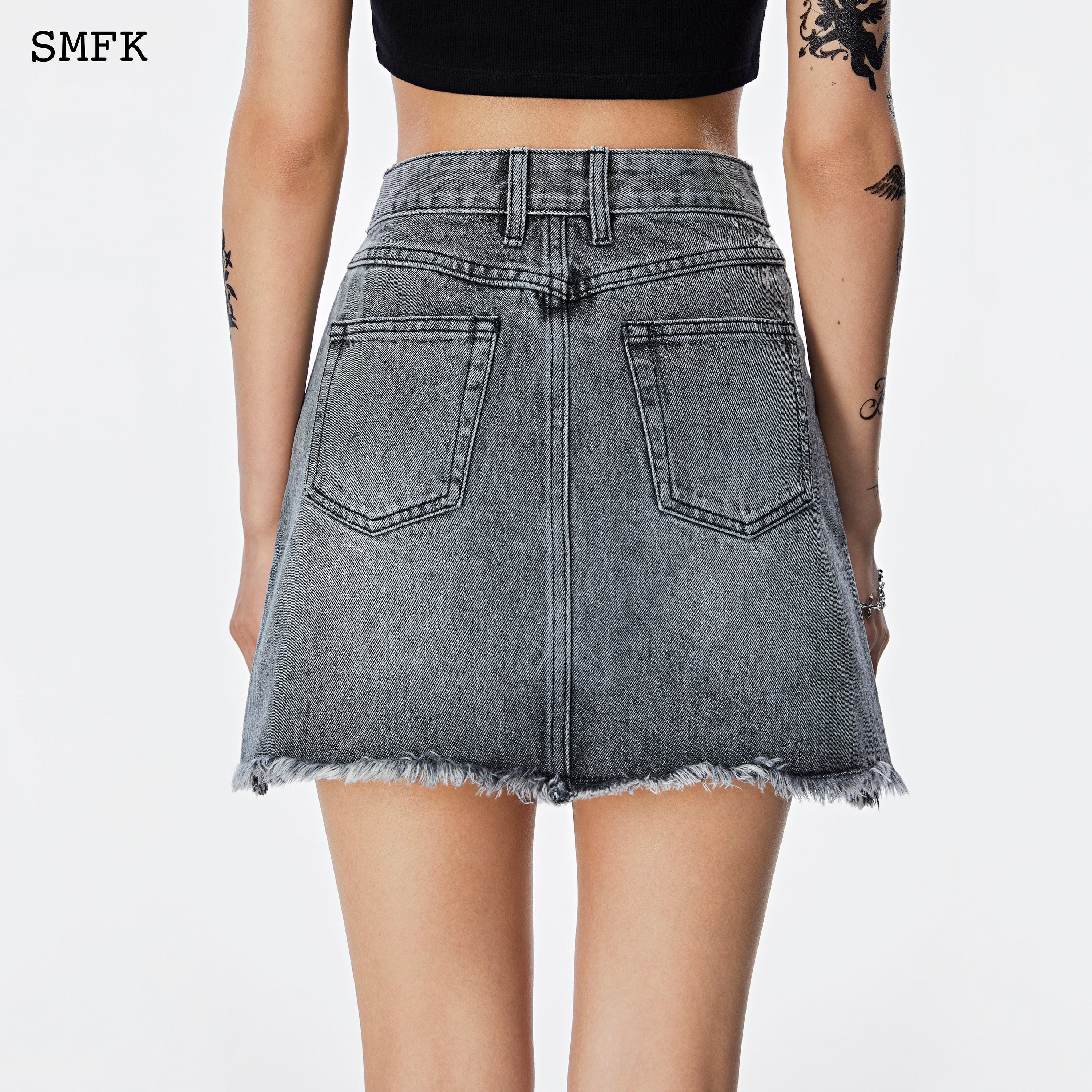 Gray Chaos Hand-painted Denim Skirt - SMFK Official