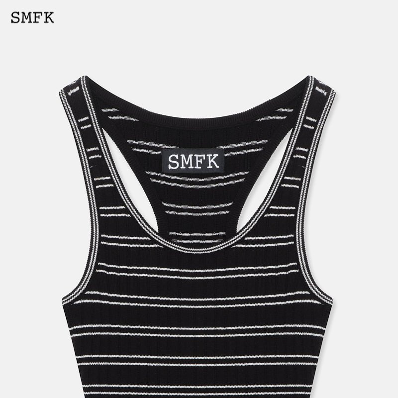 Retro Campus Striped Sports Tank Dress Black - SMFK Official