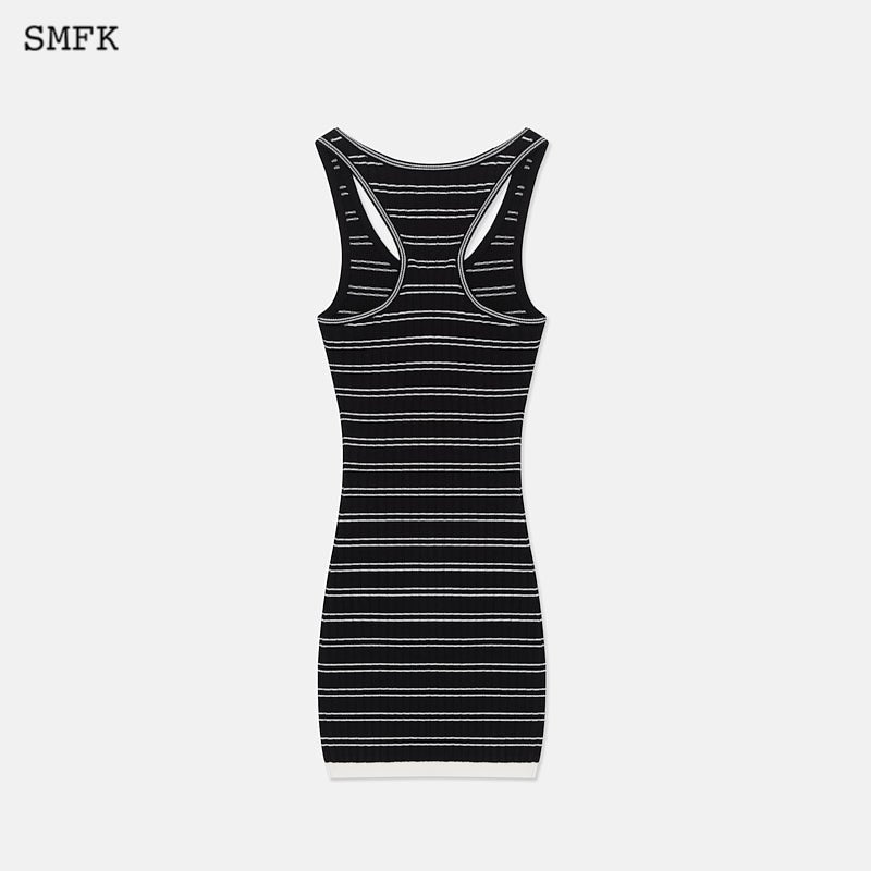 Retro Campus Striped Sports Tank Dress Black - SMFK Official