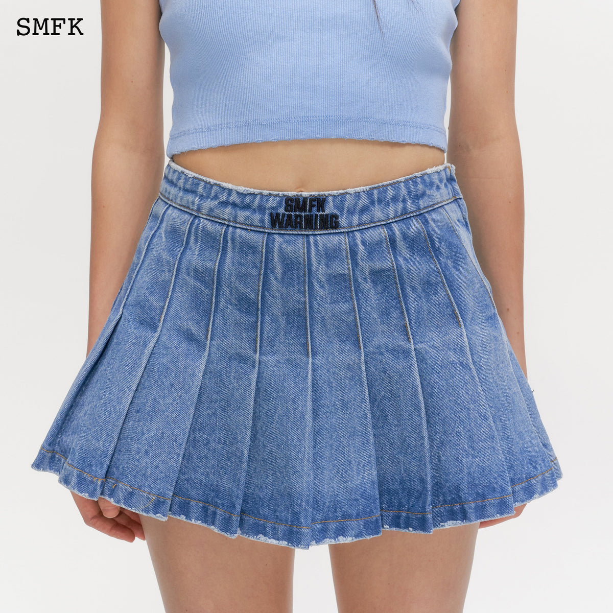 Wilderness Wandering Blue Pleated Short Skirt | SMFK Official