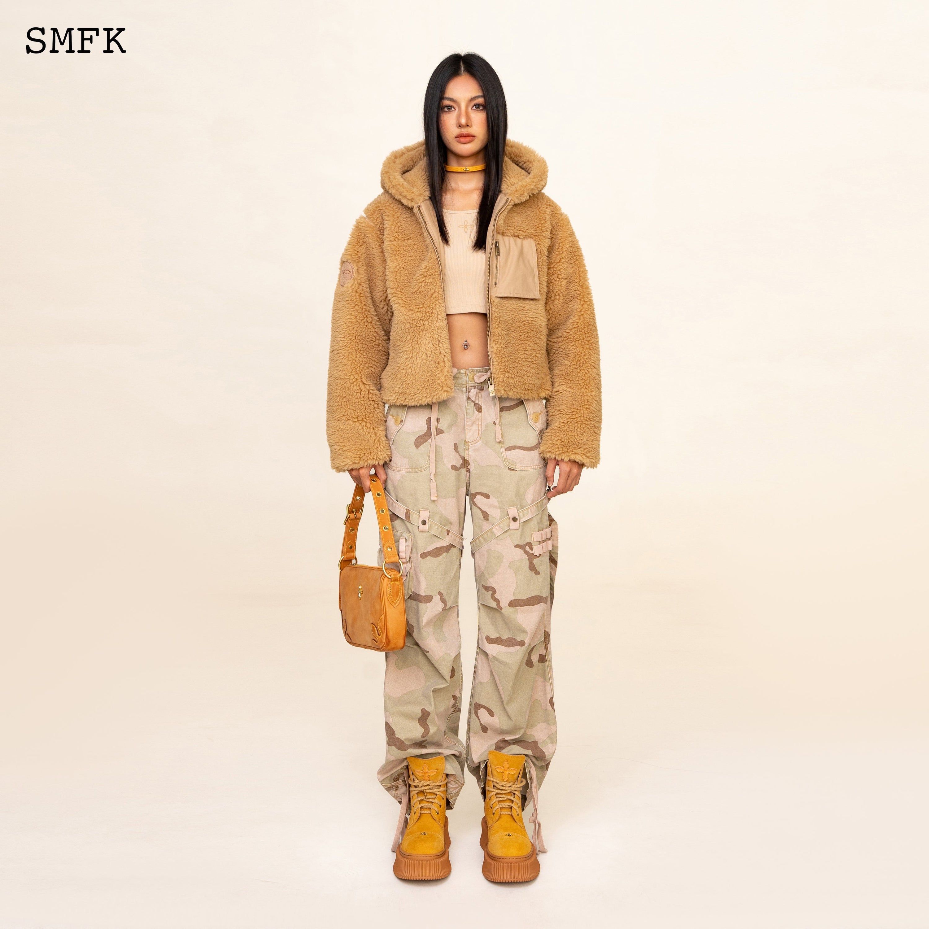 WildWorld Adventure Faux Fur Short Hoodie In Ginger - SMFK Official