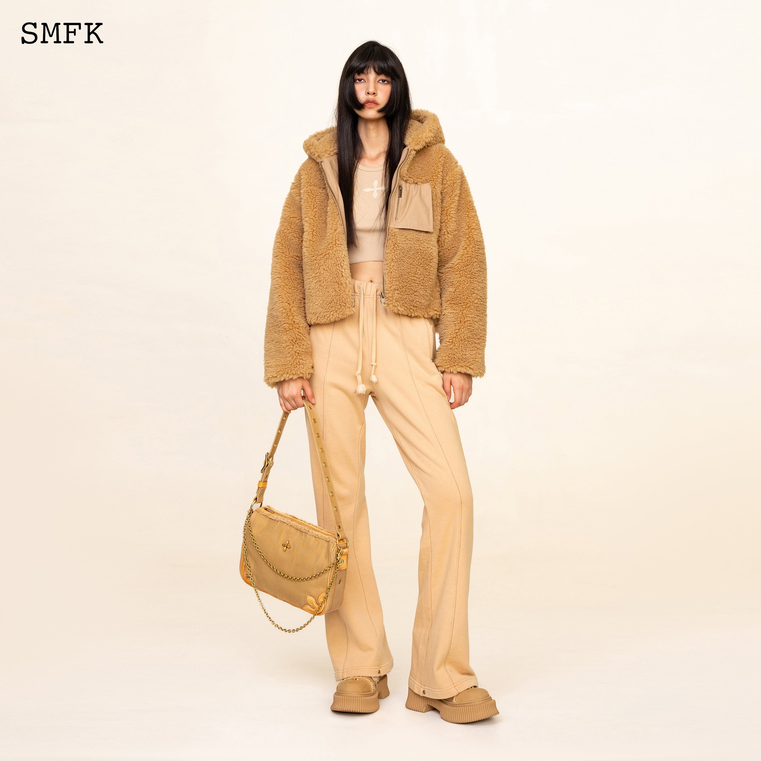 WildWorld Adventure Faux Fur Short Hoodie In Ginger - SMFK Official