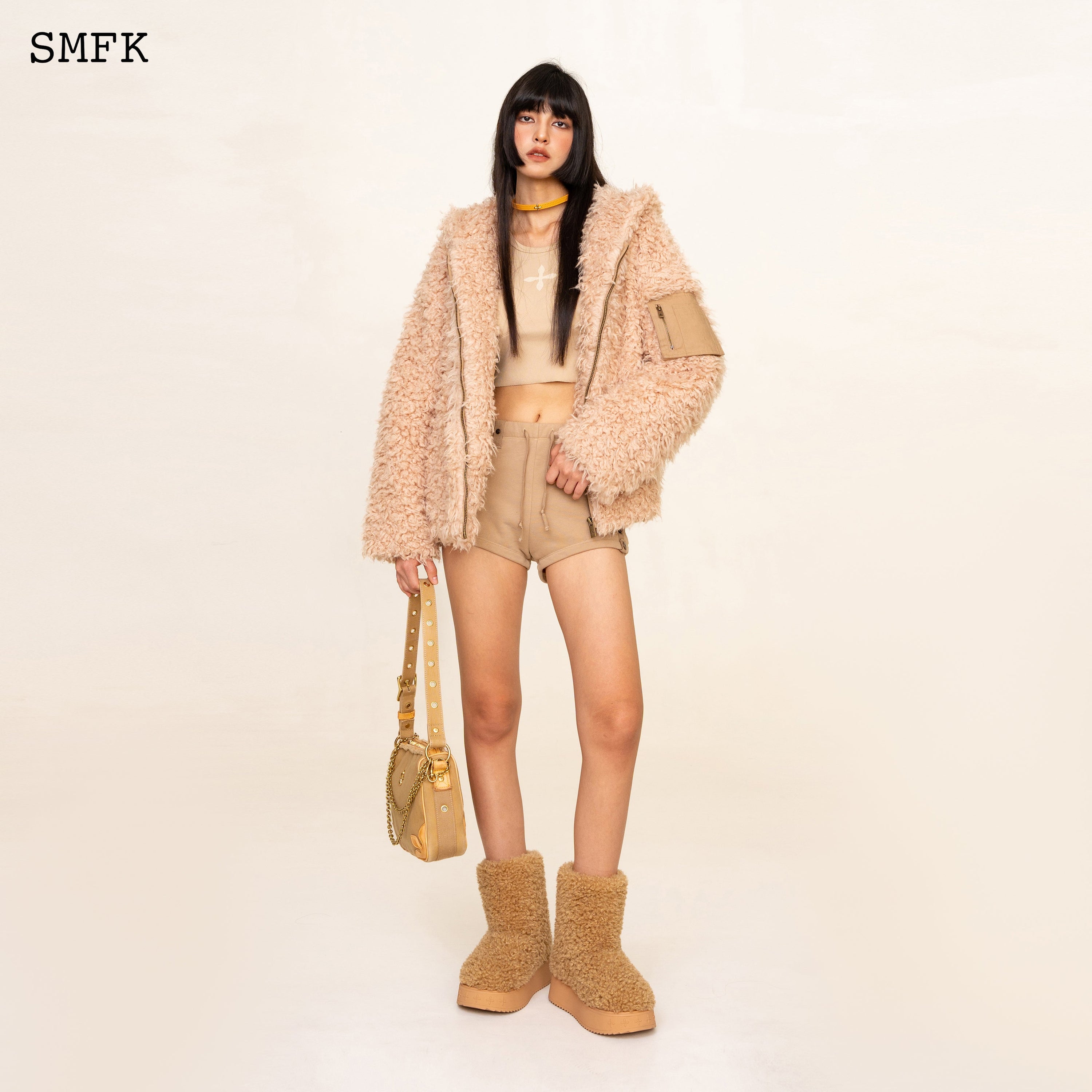 WildWorld Adventure Outdoor Faux Fur Hoodie In Cream - SMFK Official