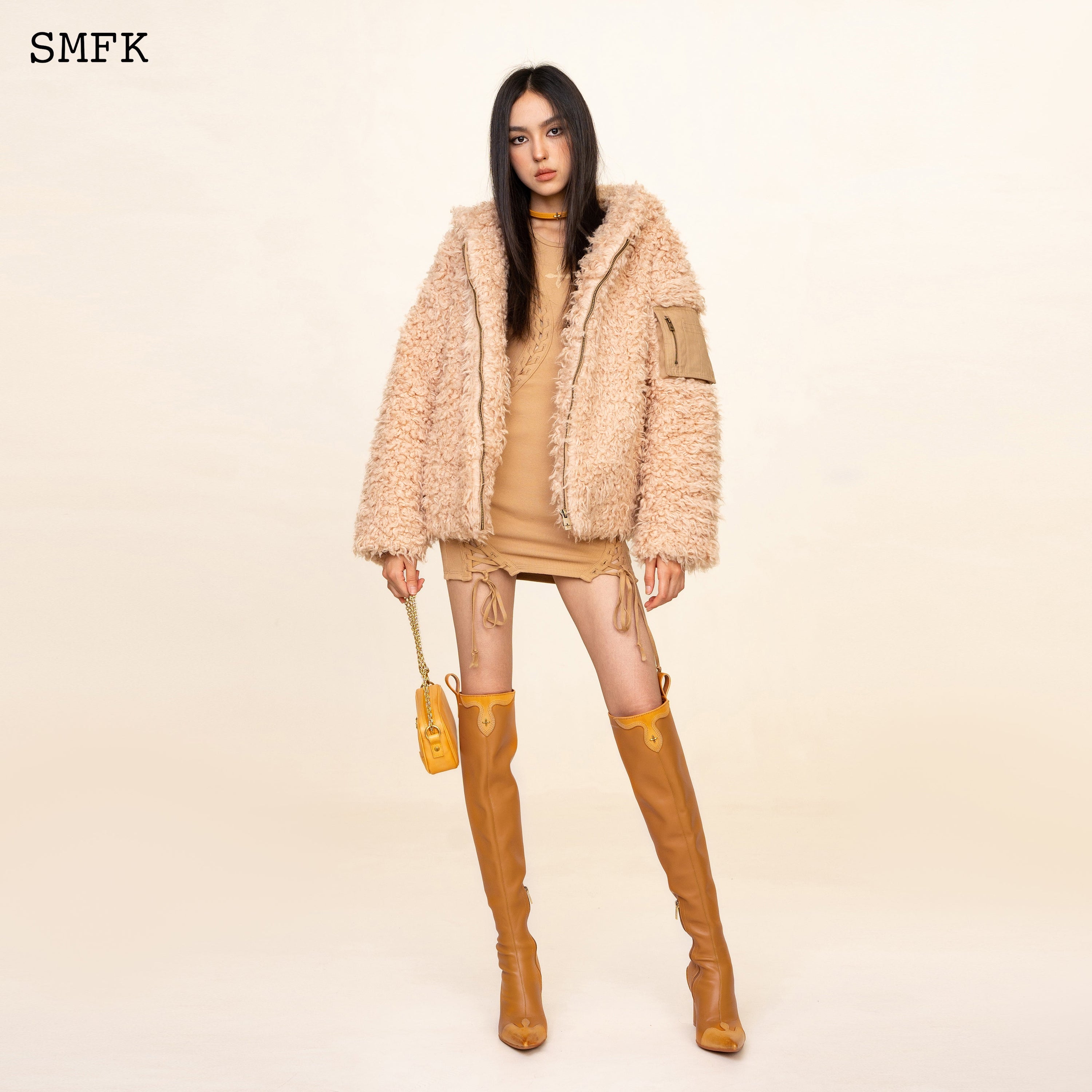 WildWorld Adventure Outdoor Faux Fur Hoodie In Cream - SMFK Official