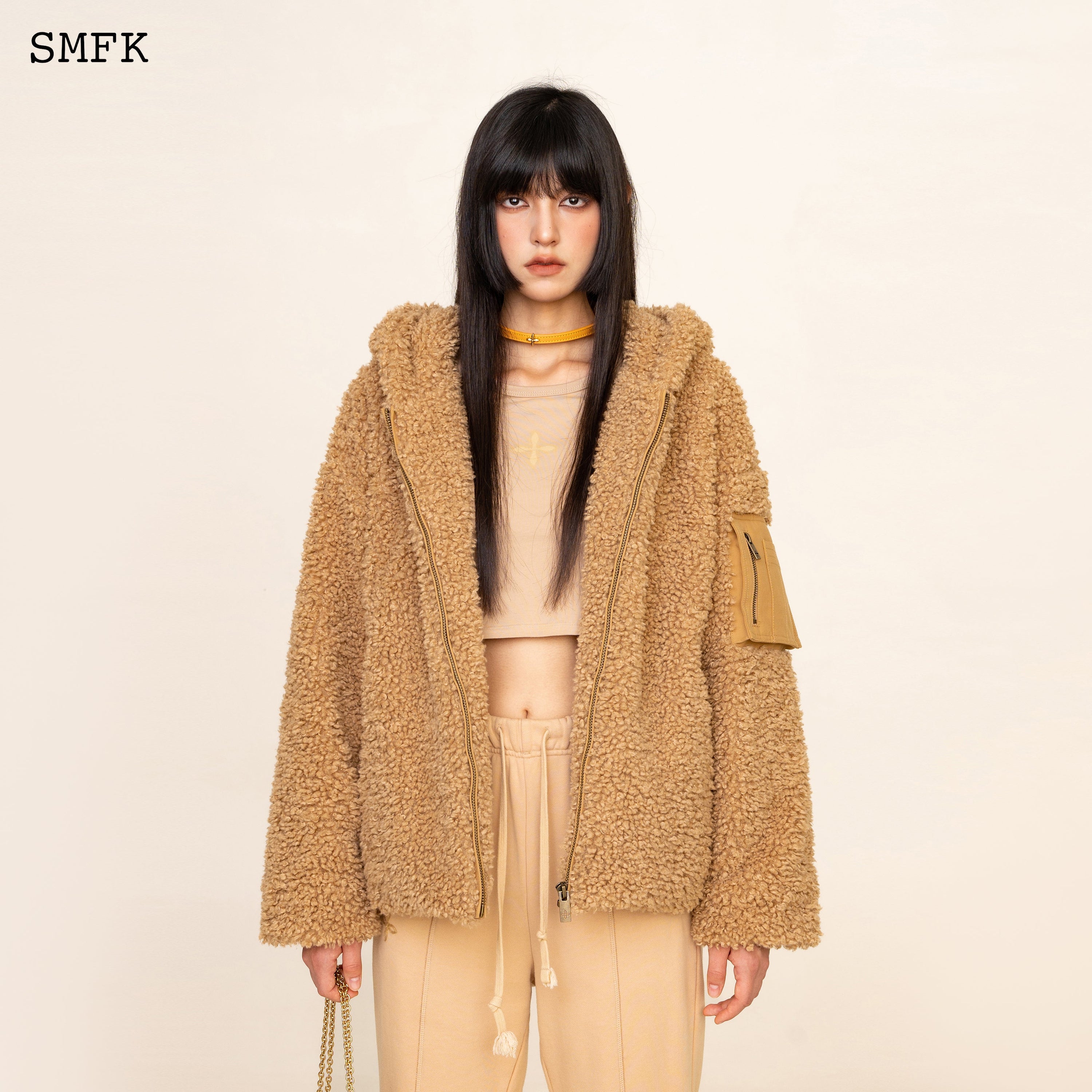 WildWorld Adventure Outdoor Faux Fur Hoodie In Wheat - SMFK Official