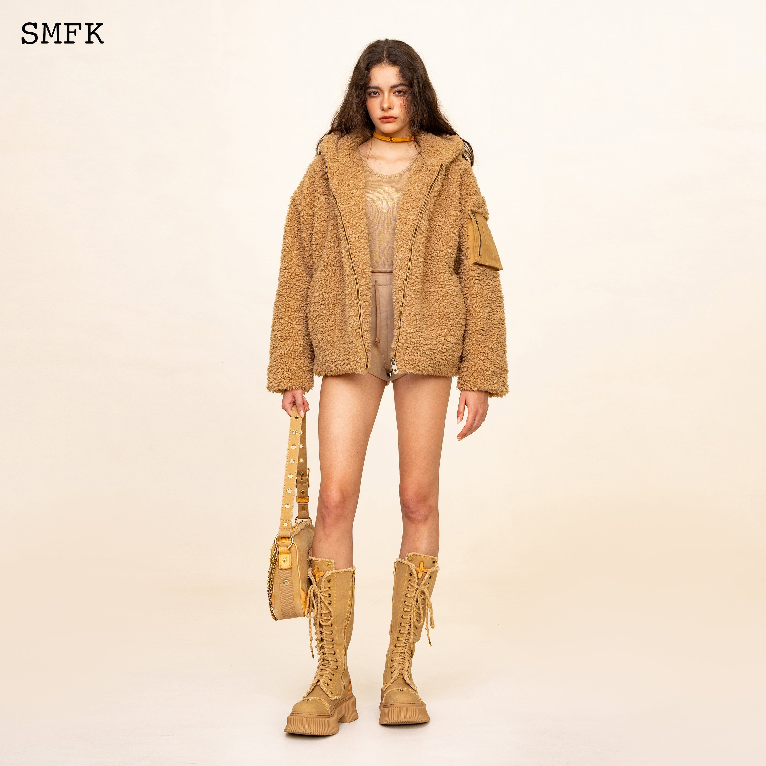 WildWorld Adventure Outdoor Faux Fur Hoodie In Wheat - SMFK Official