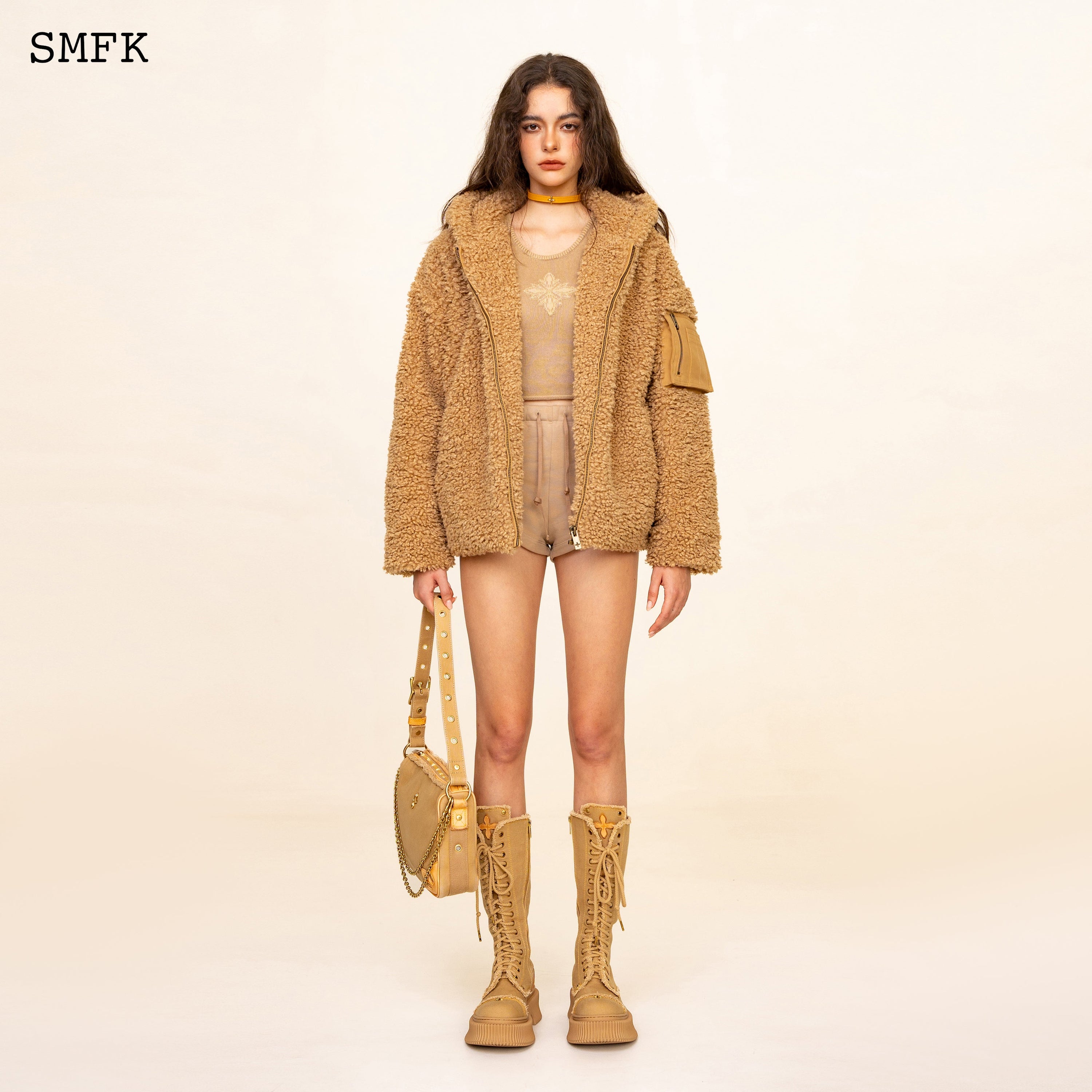 WildWorld Adventure Outdoor Faux Fur Hoodie In Wheat - SMFK Official