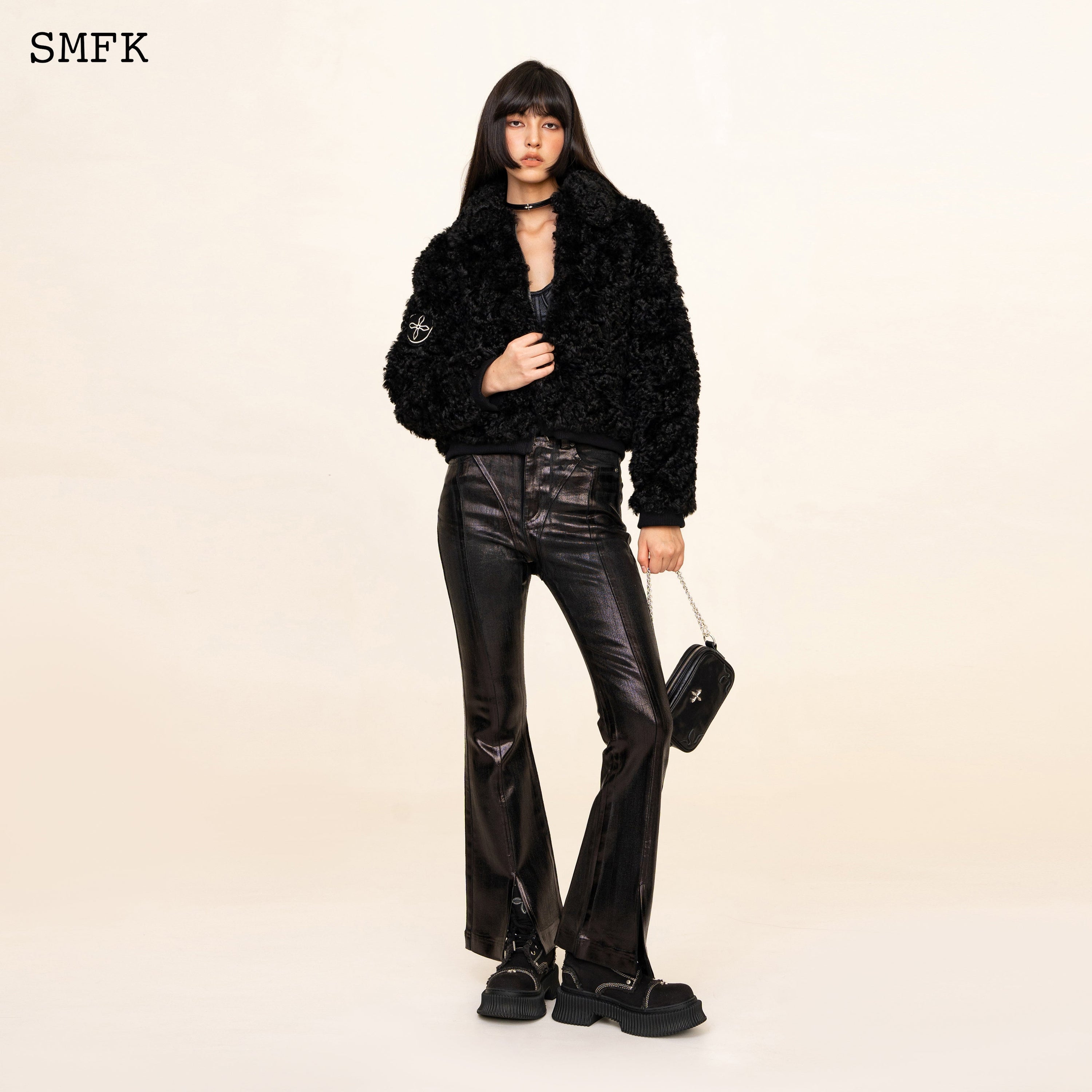 WildWorld Adventure Short Faux Fur Jacket In Black - SMFK Official