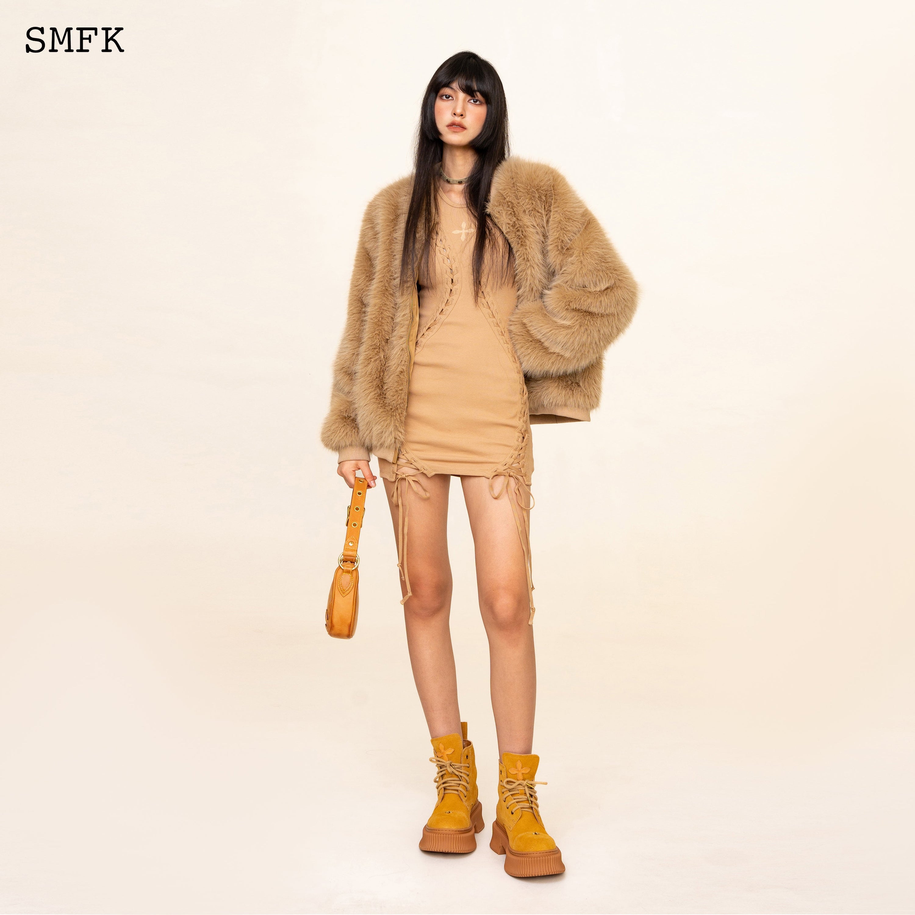 WildWorld Baseball Faux Fur Jacket In Wheat - SMFK Official