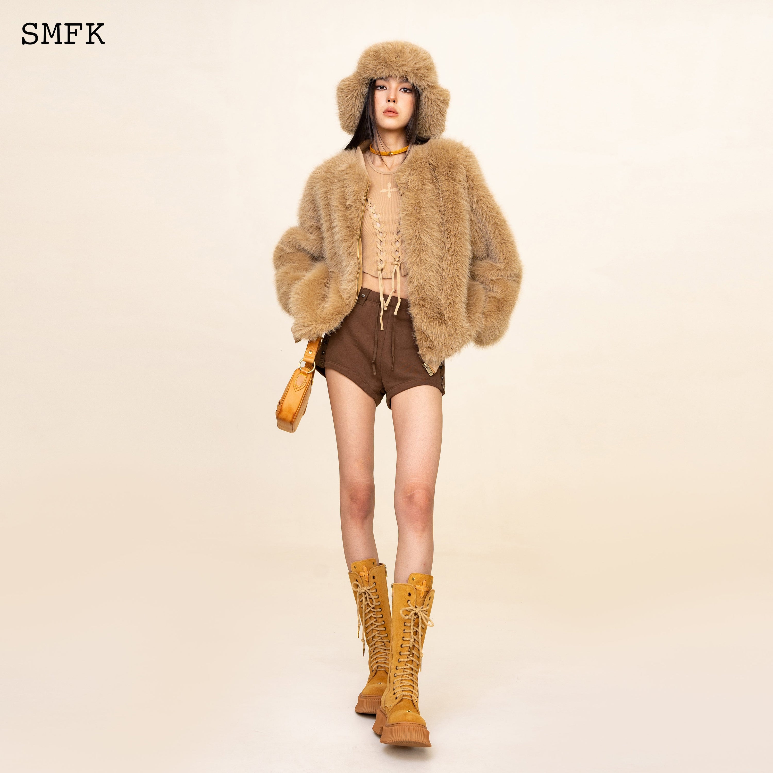 WildWorld Baseball Faux Fur Jacket In Wheat - SMFK Official