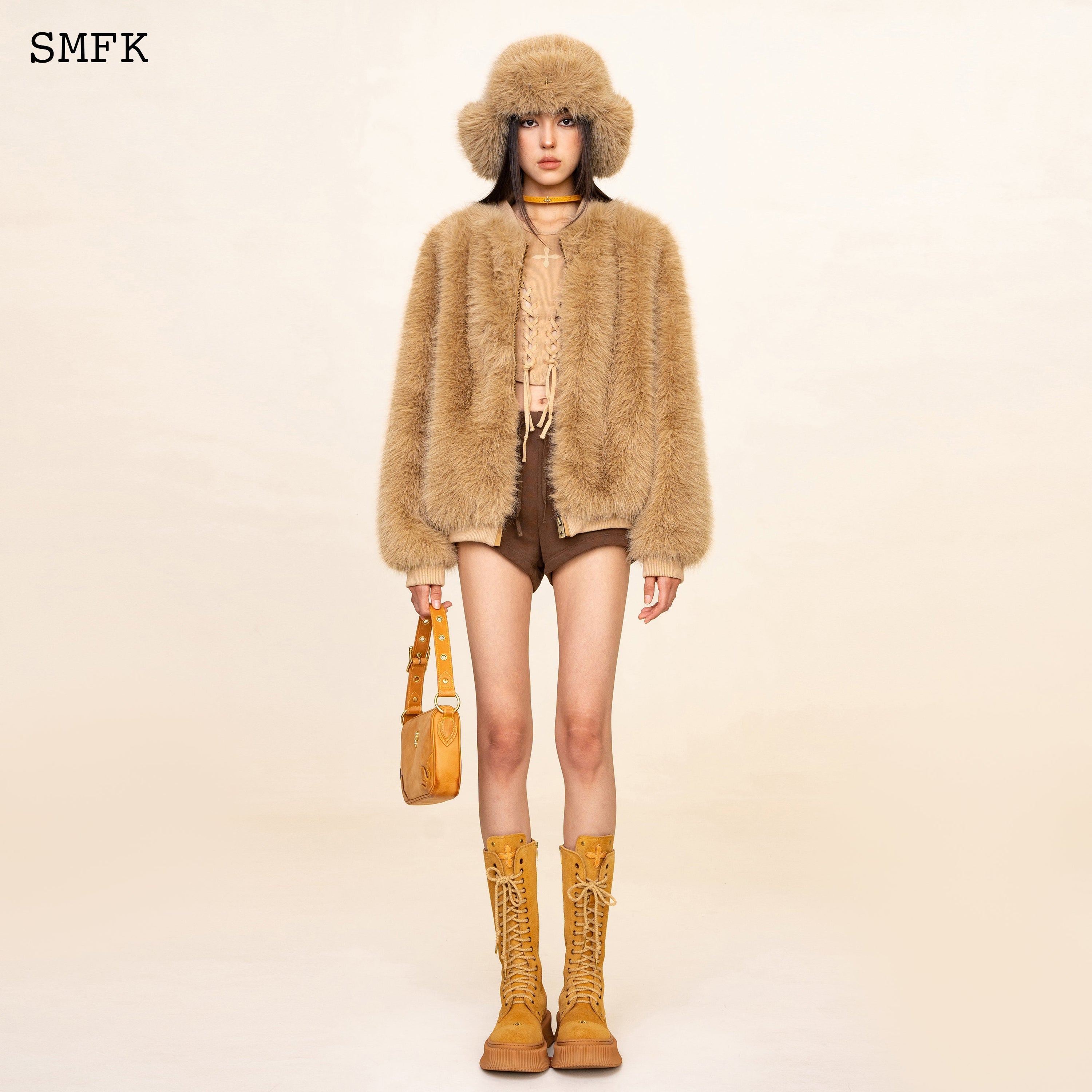 WildWorld Baseball Faux Fur Jacket In Wheat - SMFK Official