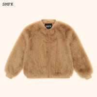 WildWorld Baseball Faux Fur Jacket In Wheat - SMFK Official