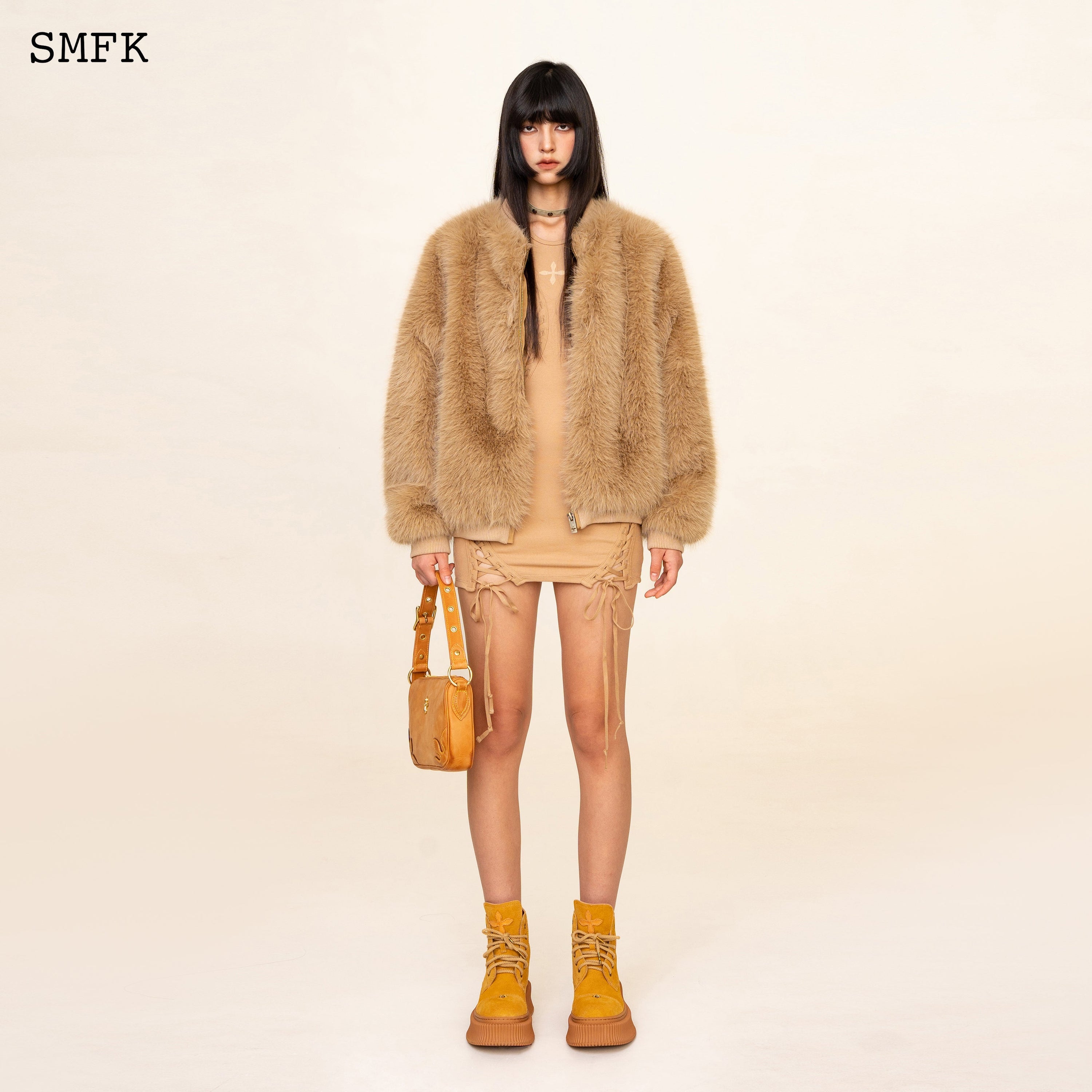 WildWorld Baseball Faux Fur Jacket In Wheat - SMFK Official